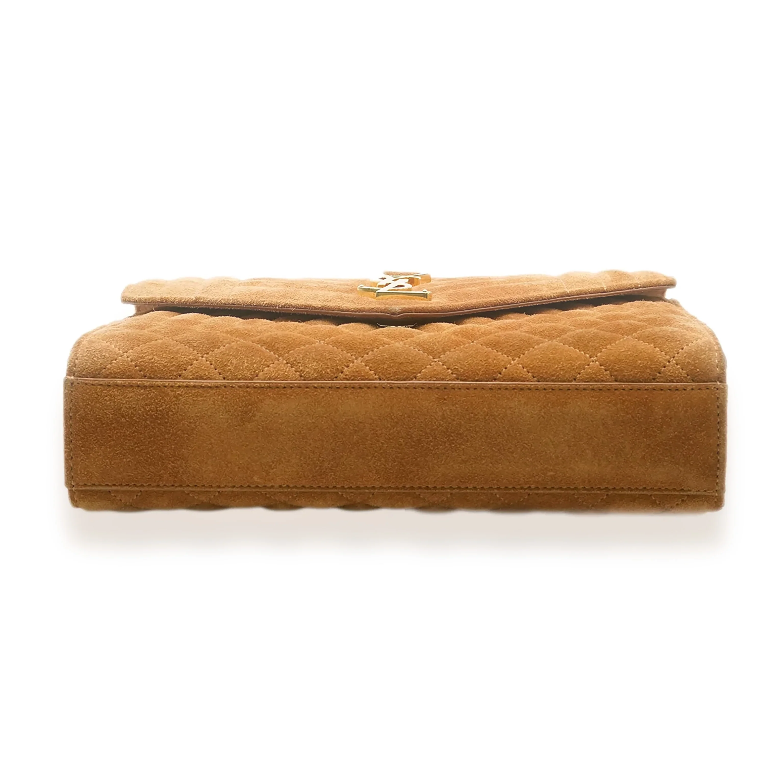 Saint Laurent Brown Suede Tri Quilt Envelope Flap Chain Bag