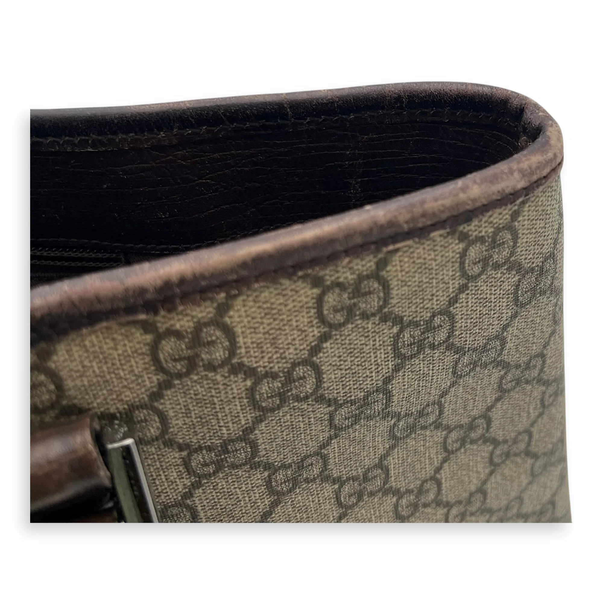 Vintage Top Handle Bag Brown in Coated Canvas, Silver hardware
