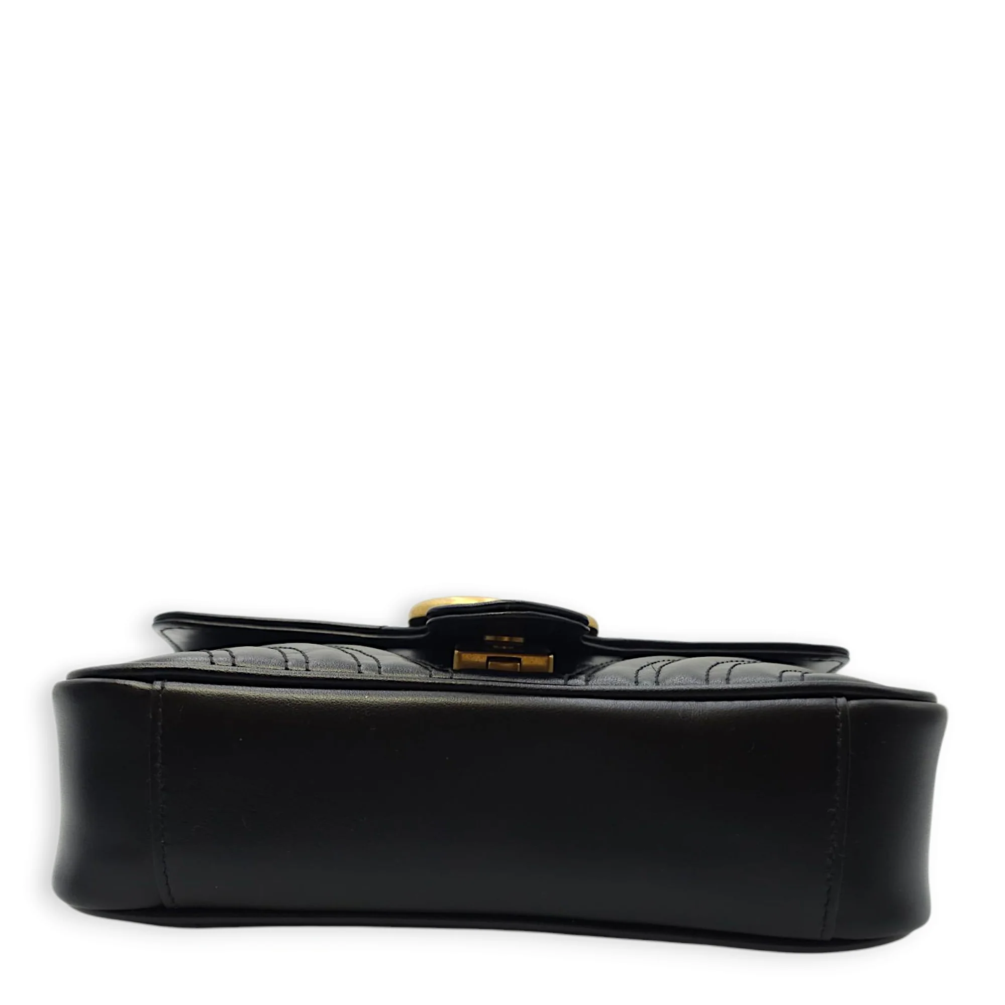 Marmont Flap Small Black Crossbody Bag in Calfskin, Gold hardware