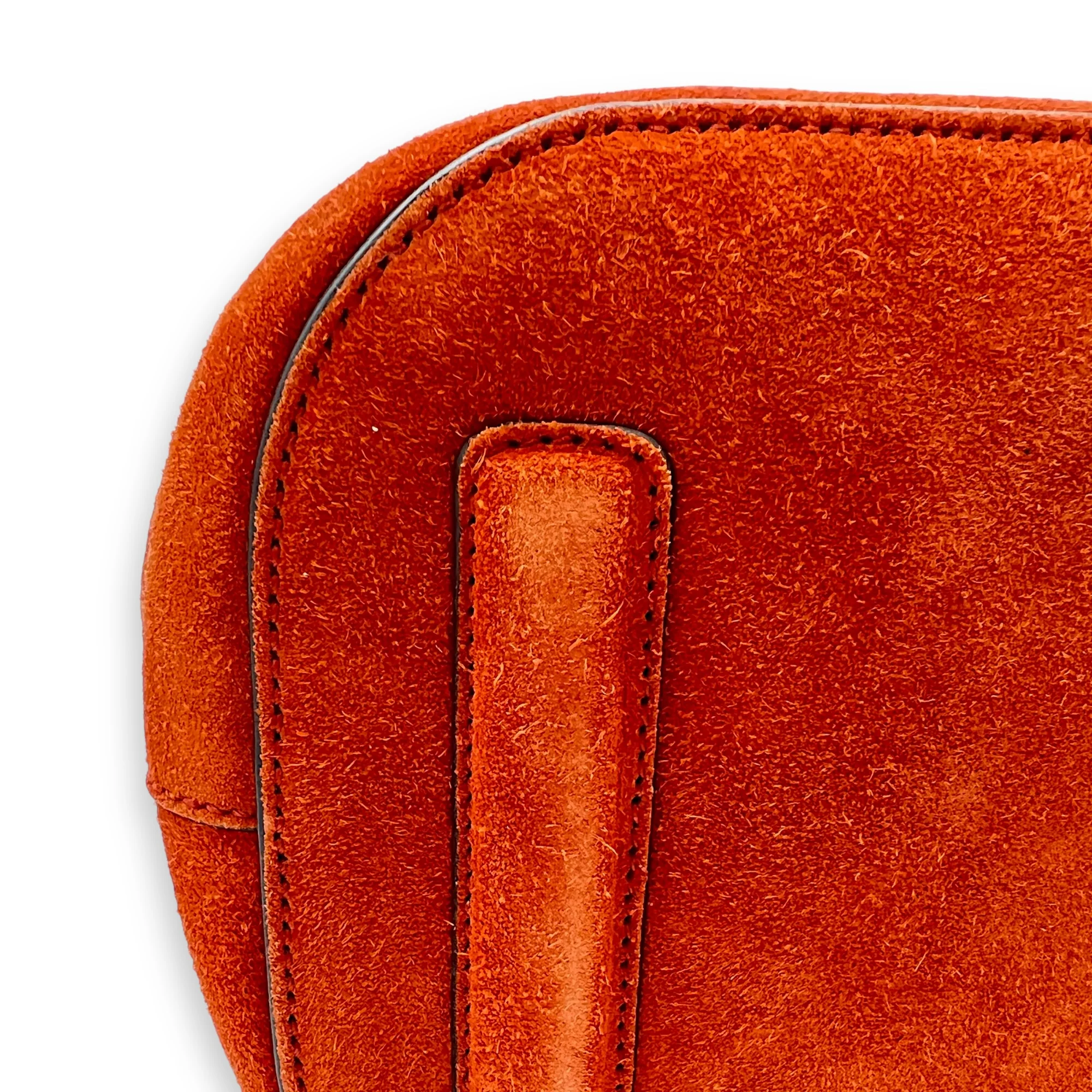 Jackie Orange Bucket Bag in Suede Leather, Gold hardware