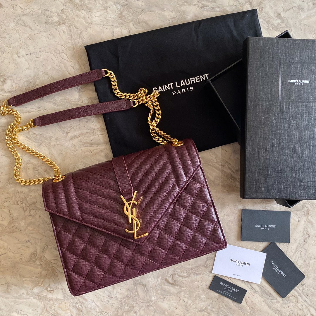 YSL Envelope Medium Bag In Mix Matelasse Grain De Poudre Embossed Leather