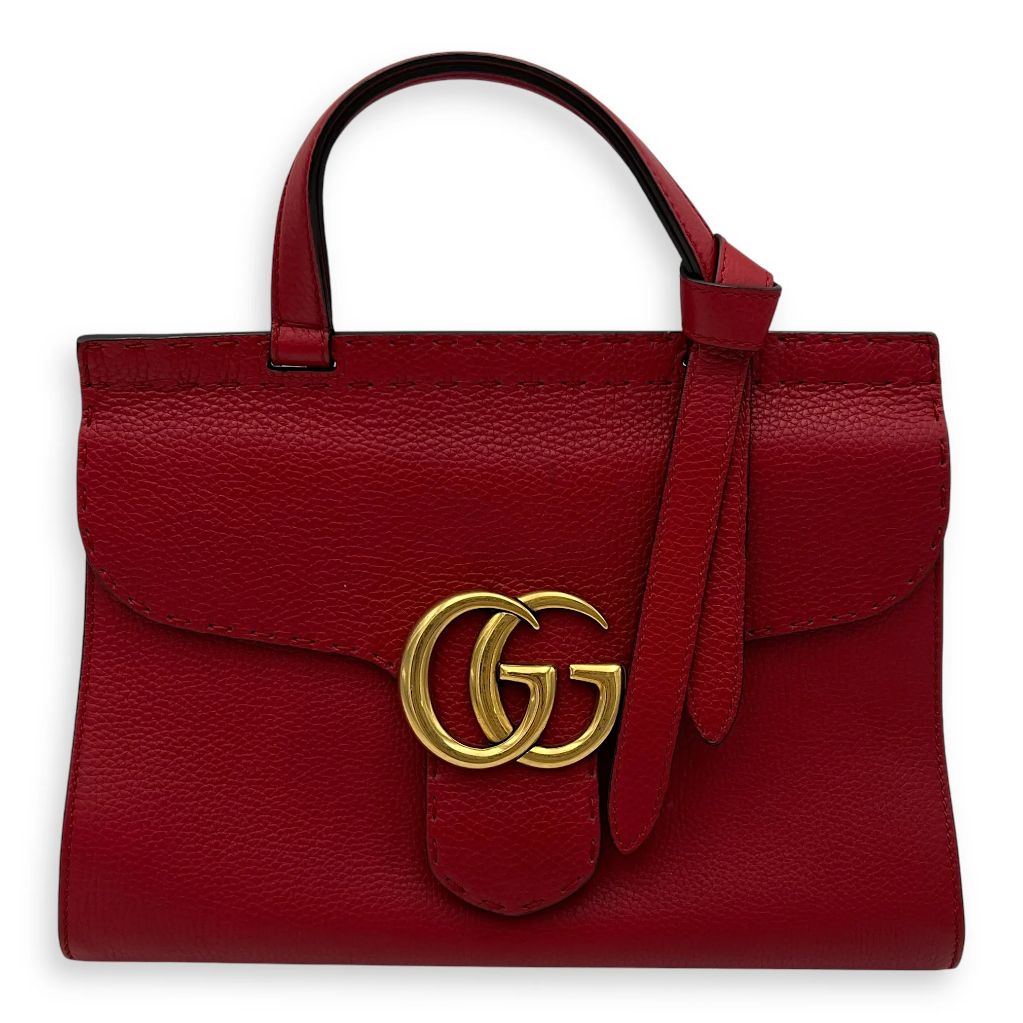 GG Marmont Top Handle Bag Red in Calfskin, Gold hardware