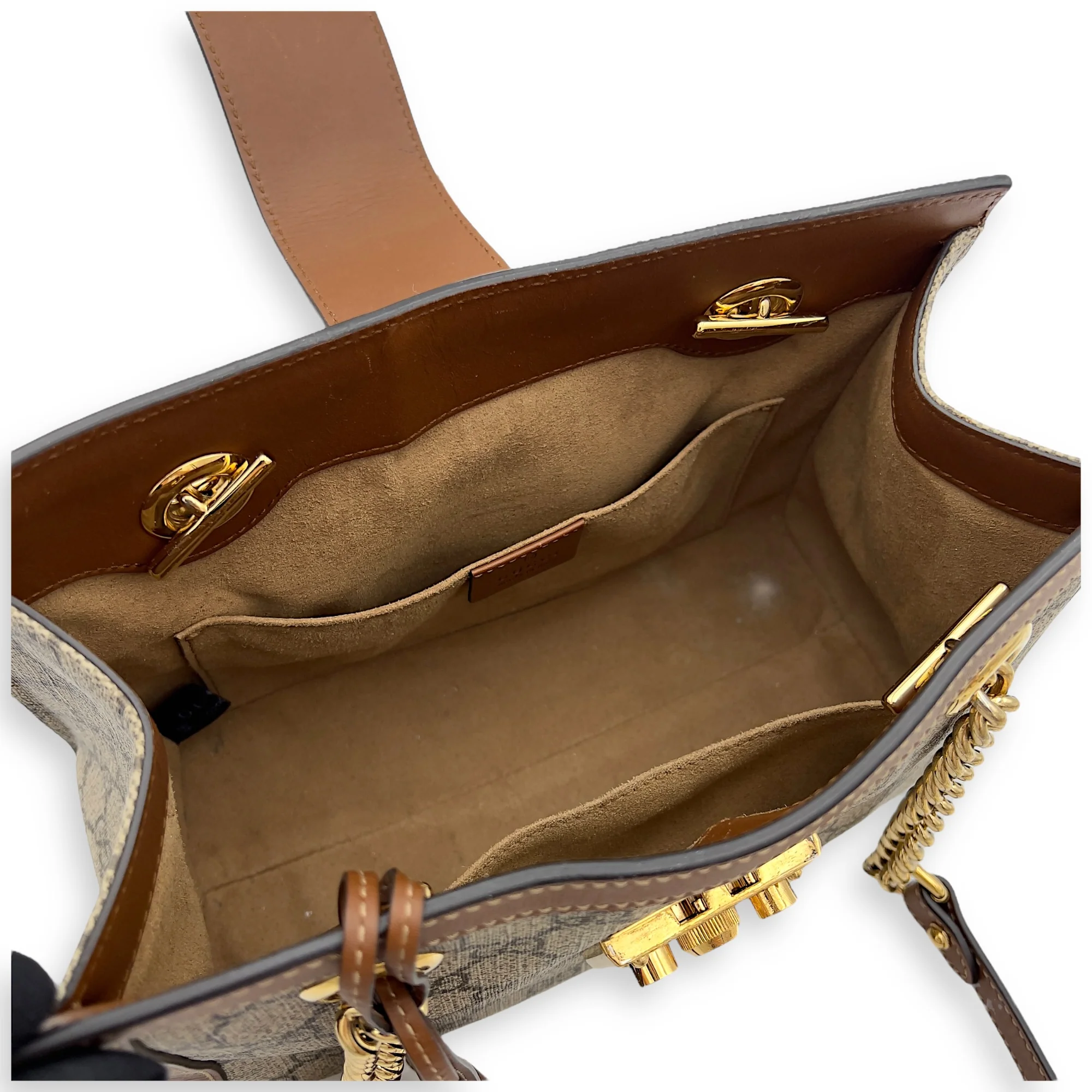 Padlock Shoulder Bag Brown in Monogram Coated Canvas, Gold hardware