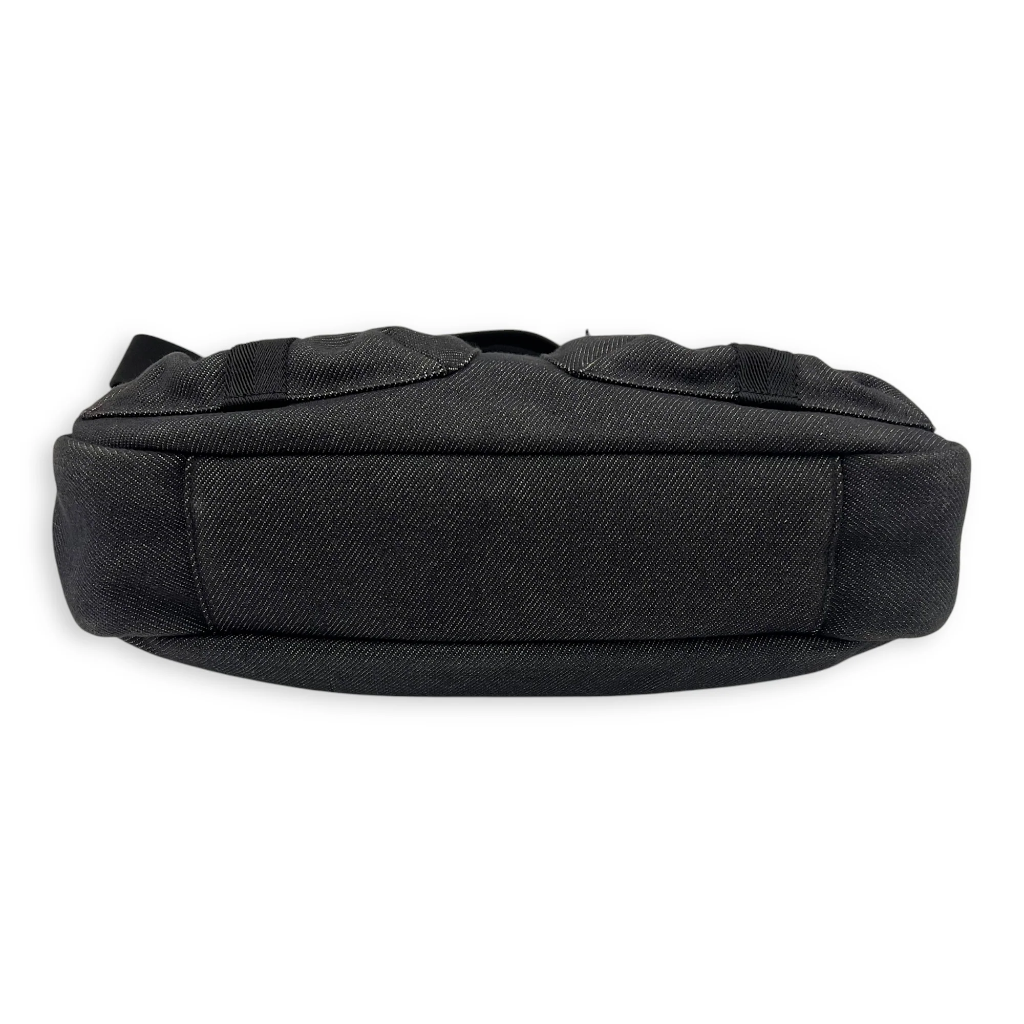 Pocket Black Shoulder Bag in Denim, Silver hardware