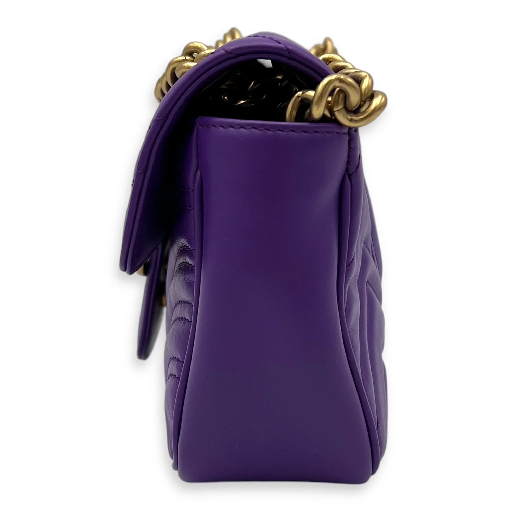 GG Marmont Mini Purple Shoulder Bag in Calfskin, Gold hardware