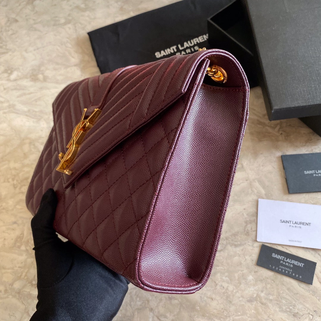 YSL Envelope Medium Bag In Mix Matelasse Grain De Poudre Embossed Leather