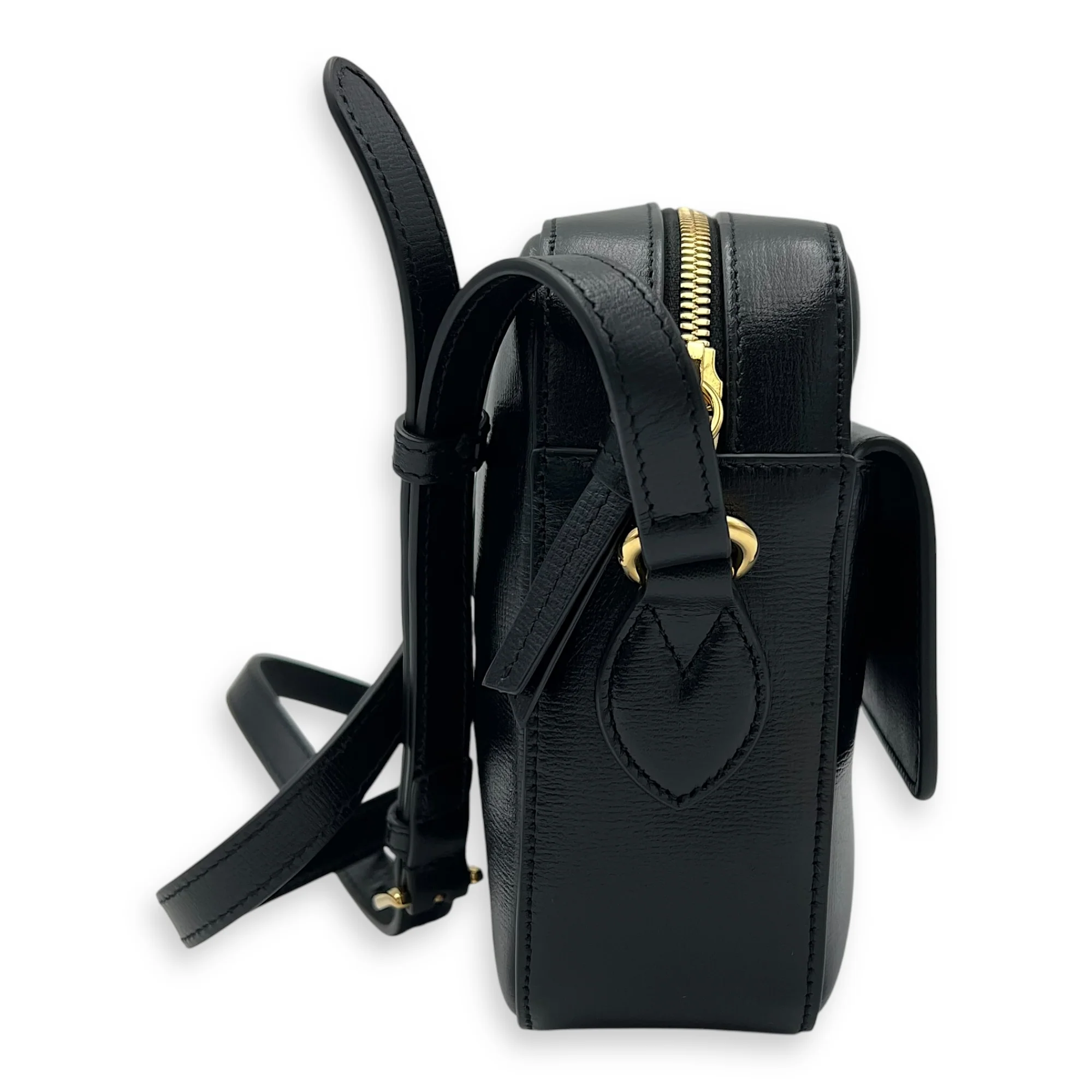 Horsebit 1955 Shoulder Bag Black in Calfskin, Gold hardware