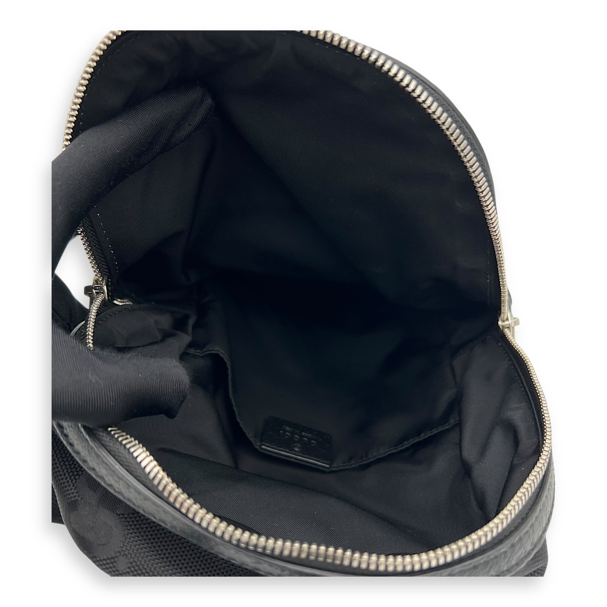 GG Backpack Black in Nylon, Silver hardware