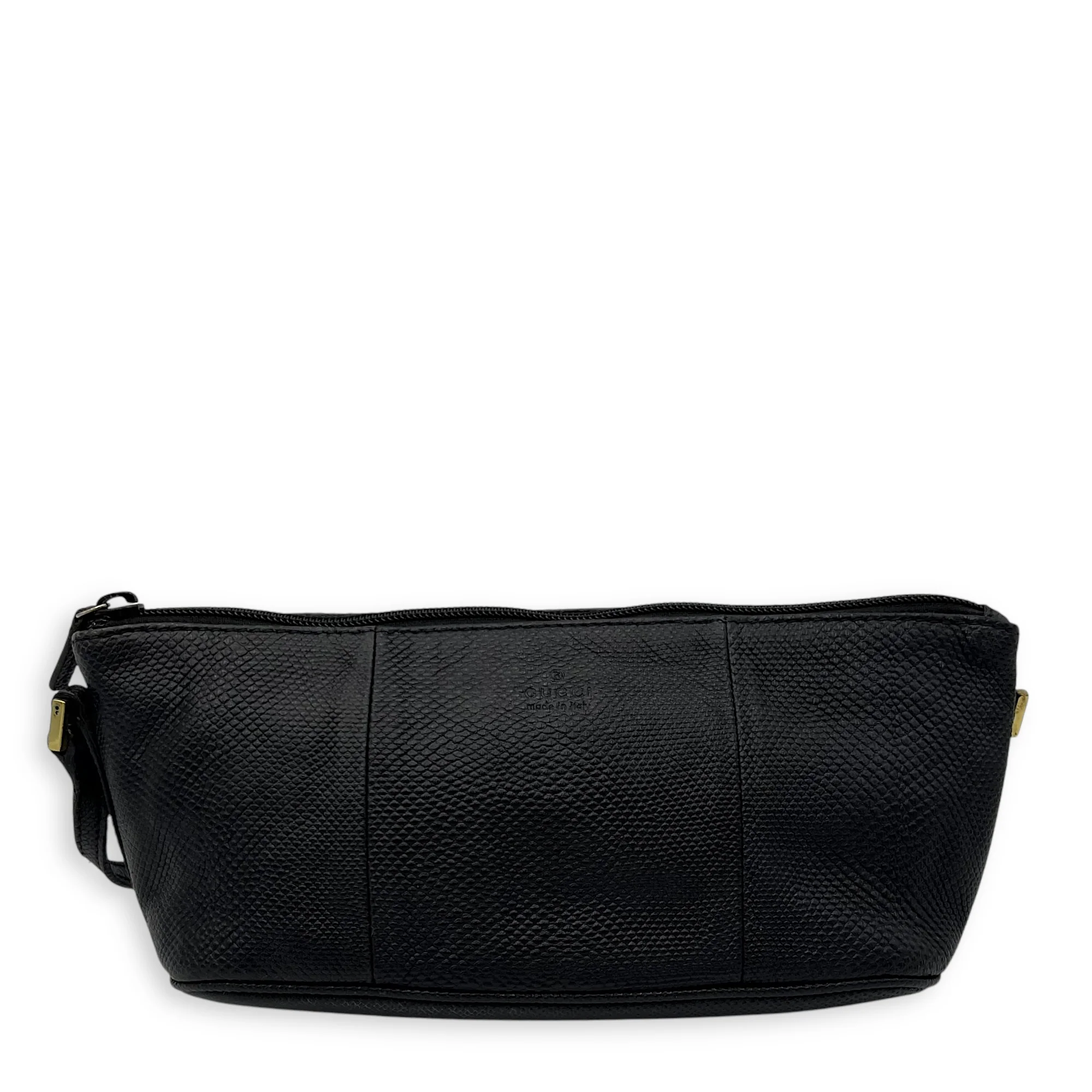Pochette Boat Top Handle Bag Black in Snakeskin, Silver hardware