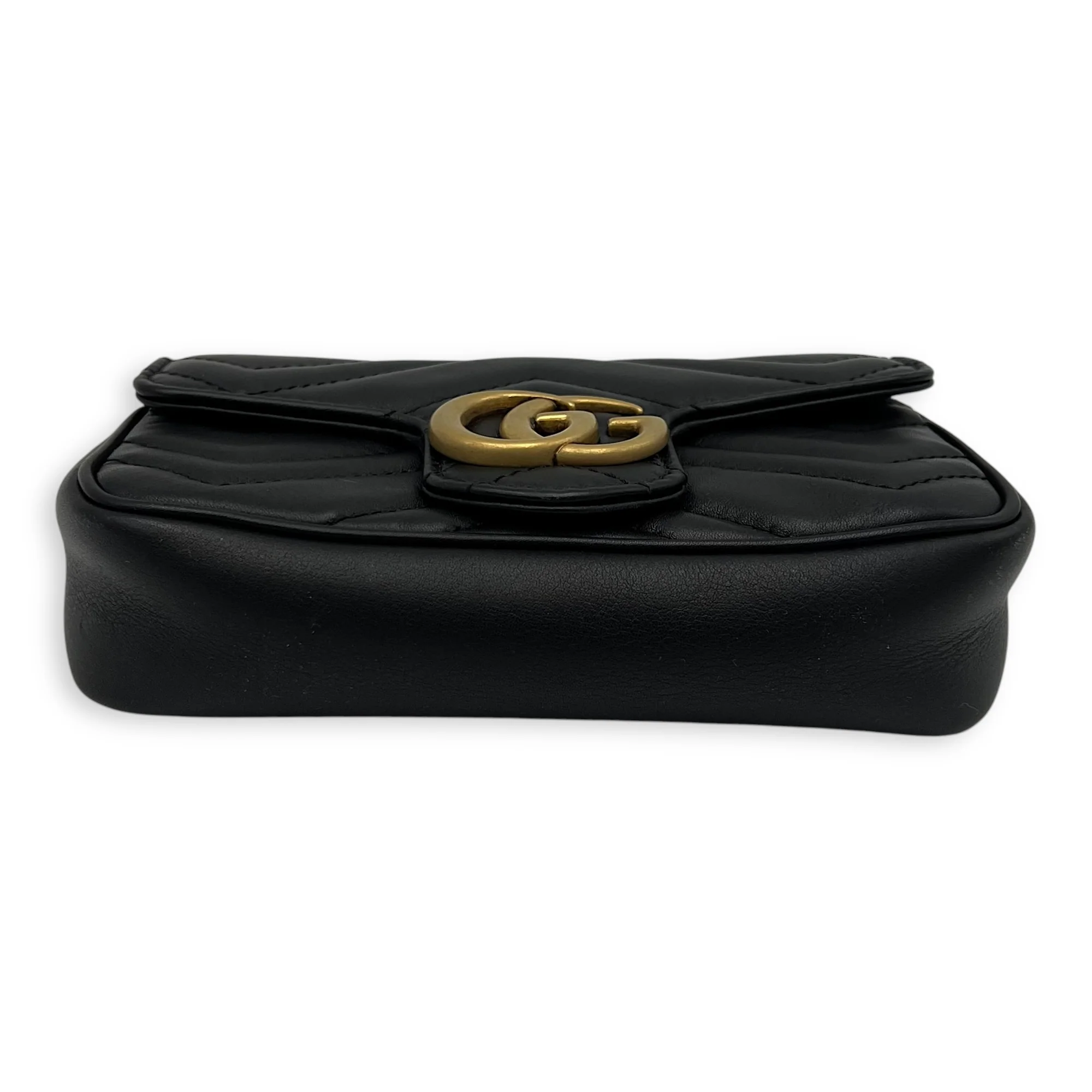 GG Marmont Crossbody Bag Super Mini Black in Calfskin, Gold hardware