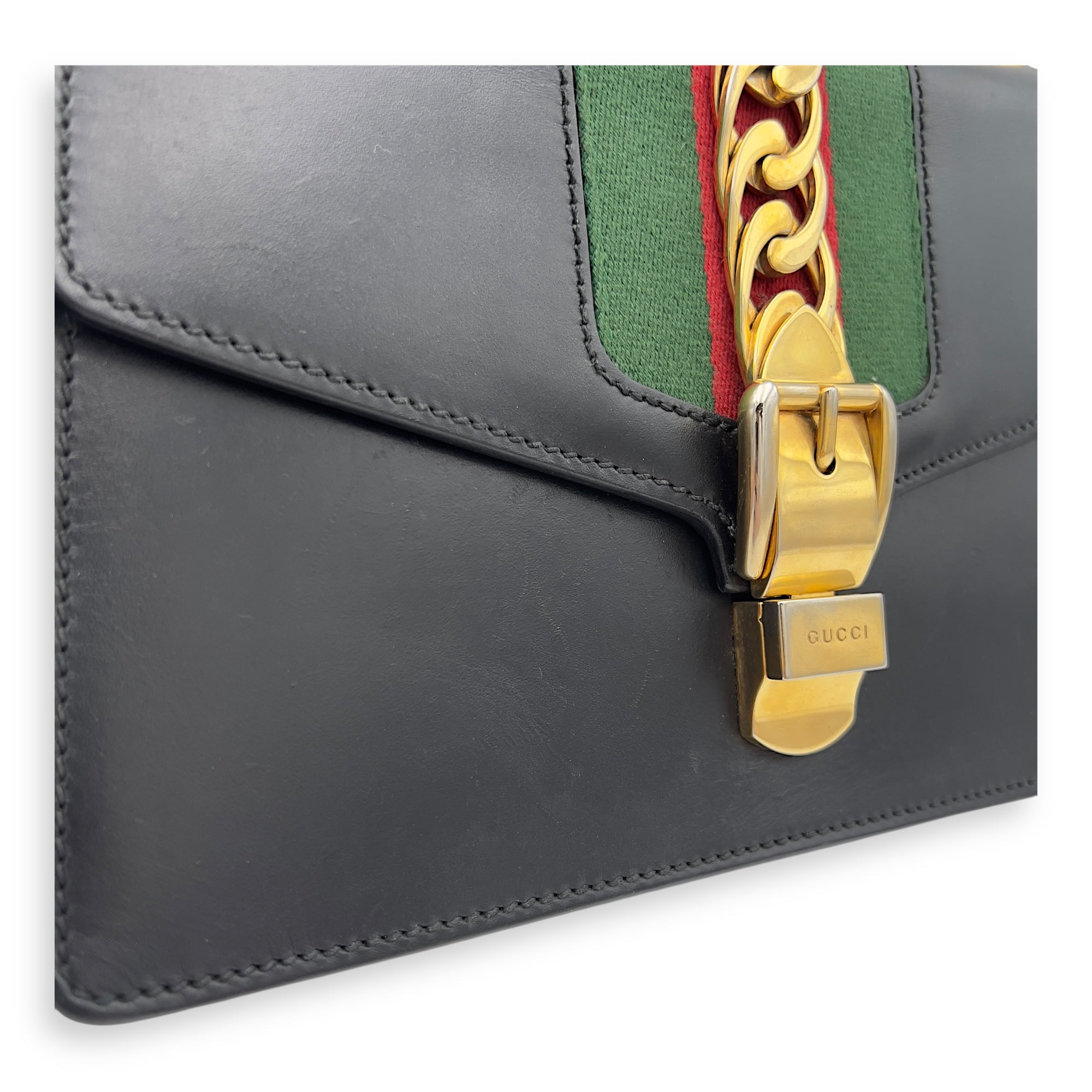 Sylvie Shoulder Bag Black in Calfskin, Gold hardware