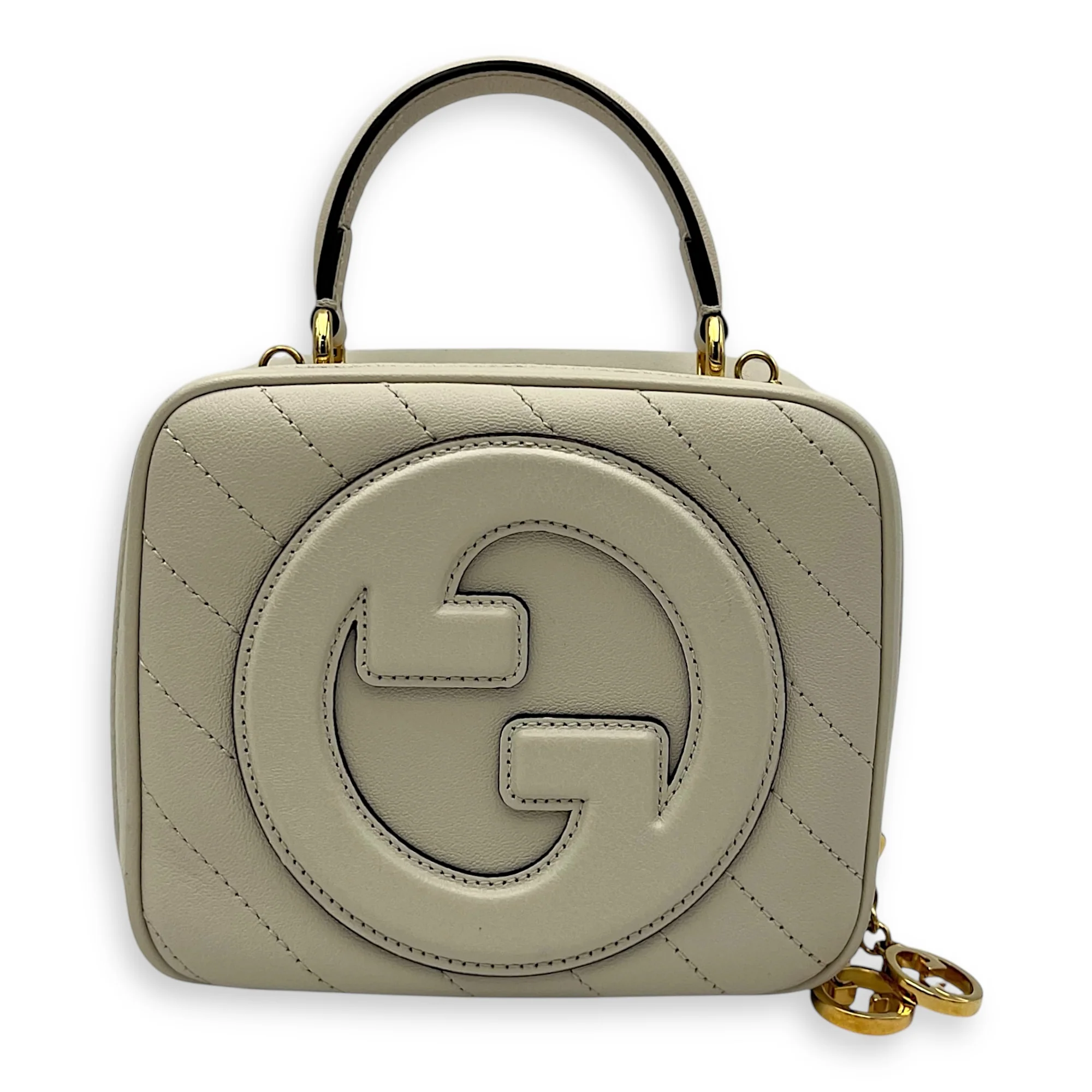 Blondie Top Handle Bag White in Calfskin, Gold hardware