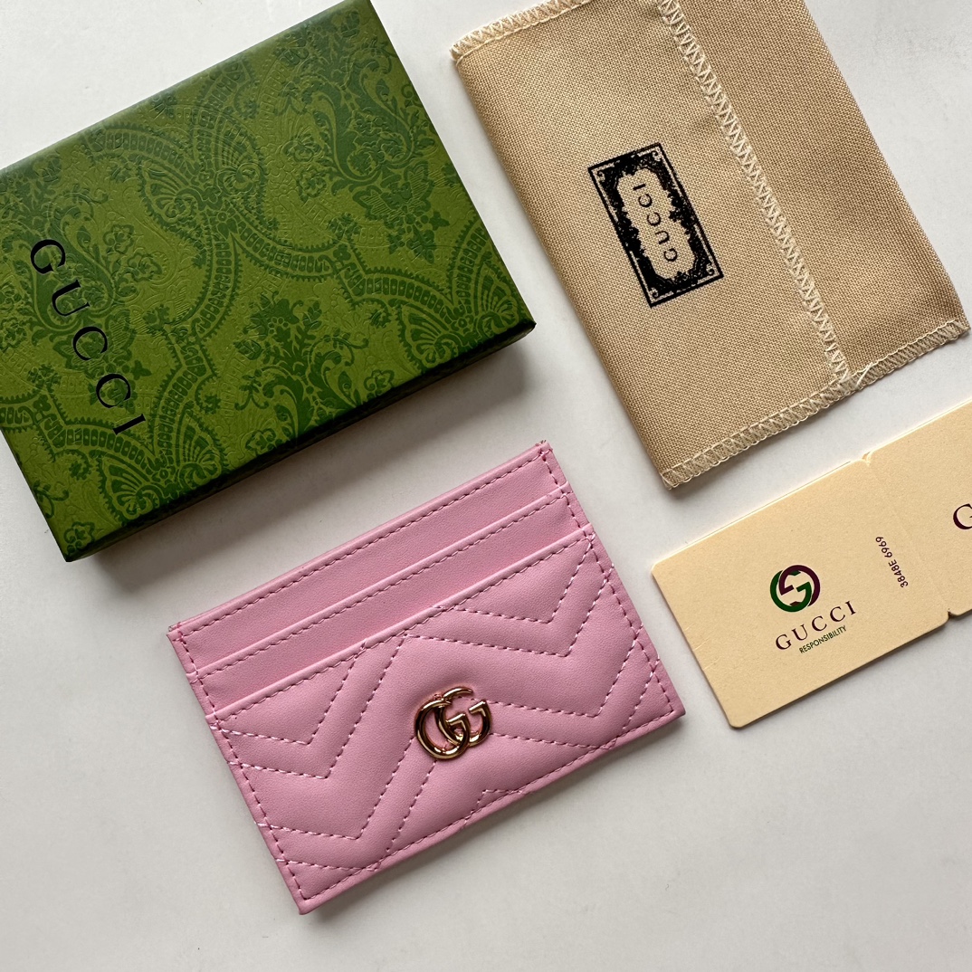 Gucci GG Marmont card case pink leather-wallet