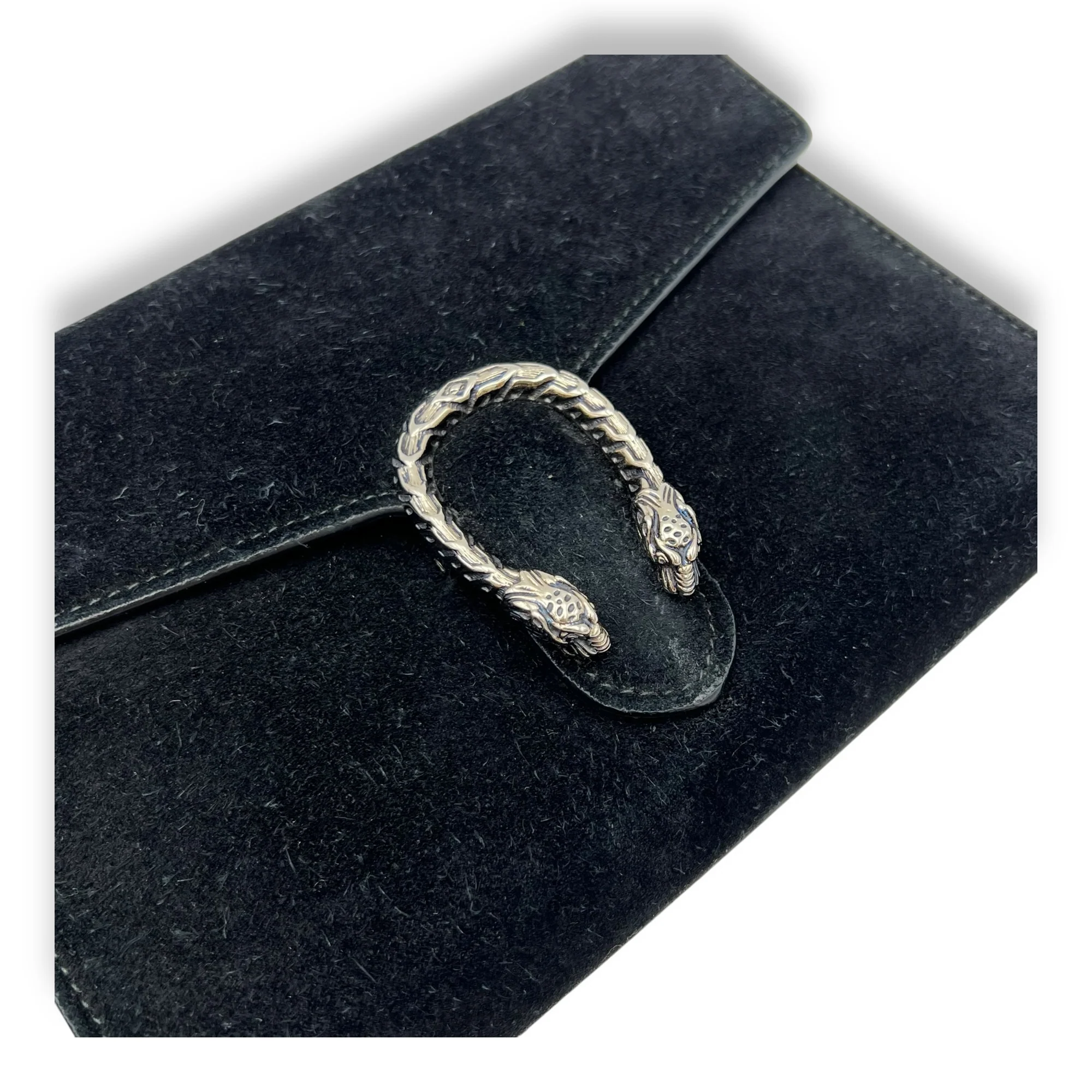 Dionysus Black Wallet On Chain in Suede Leather, Ruthenium hardware