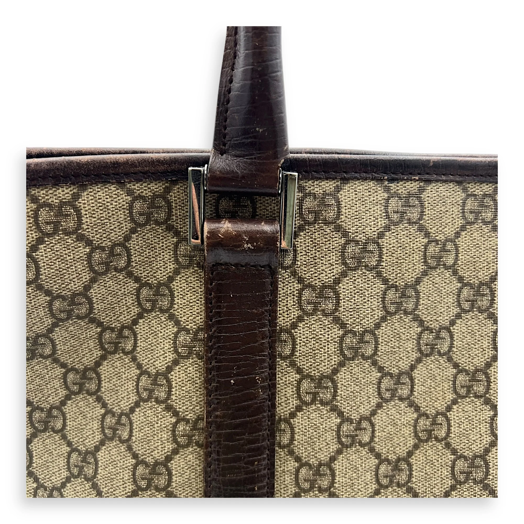 Vintage Top Handle Bag Brown in Coated Canvas, Silver hardware