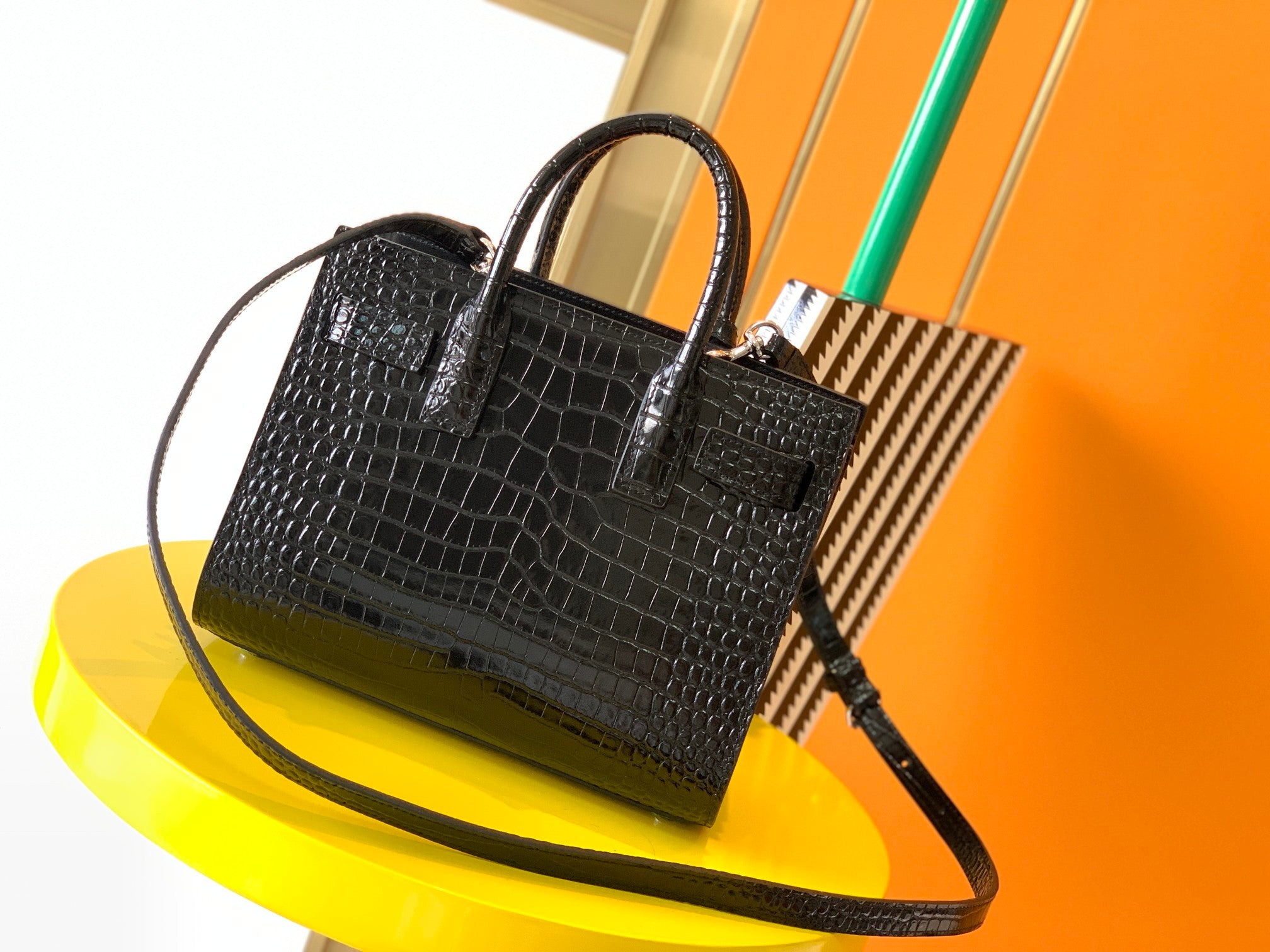 YSL Classic Sac De Jour Nano In Crocodile Shiny Embossed Leather