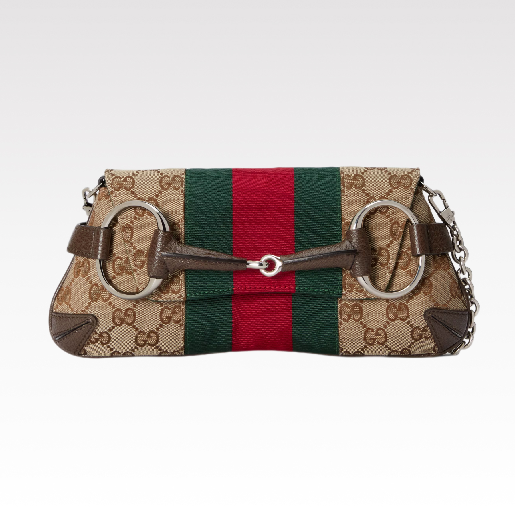 Gucci Horsebit Chain Small Shoulder Bag Beige And Ebony Original GG Canvas - Bag