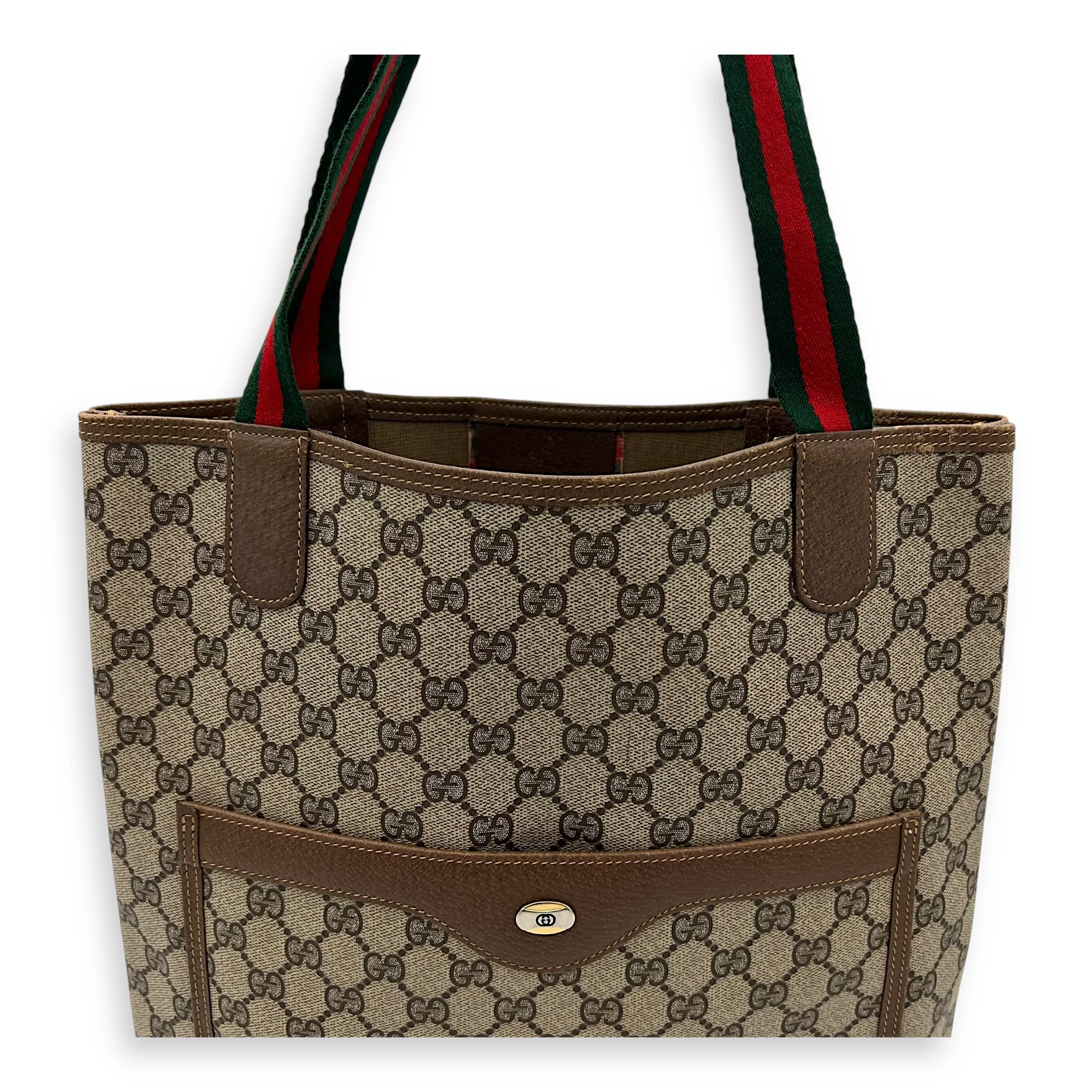 Vintage GG Supreme Sherry Brown Tote Bag in Monogram Coated Canvas, Gold hardware