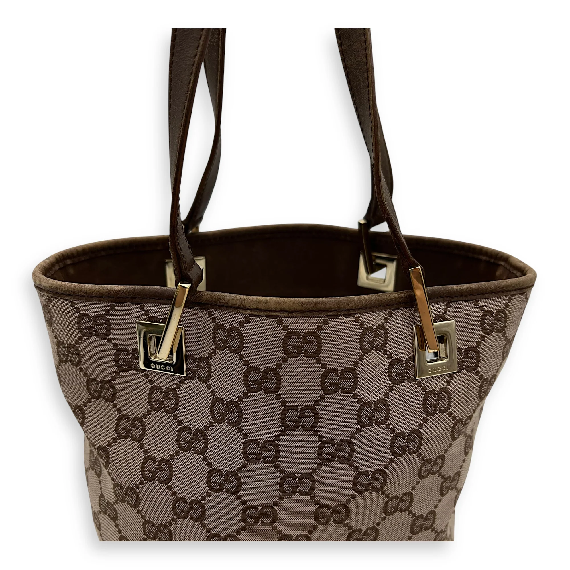 GG Tote Bag Brown in Canvas, Gold hardware