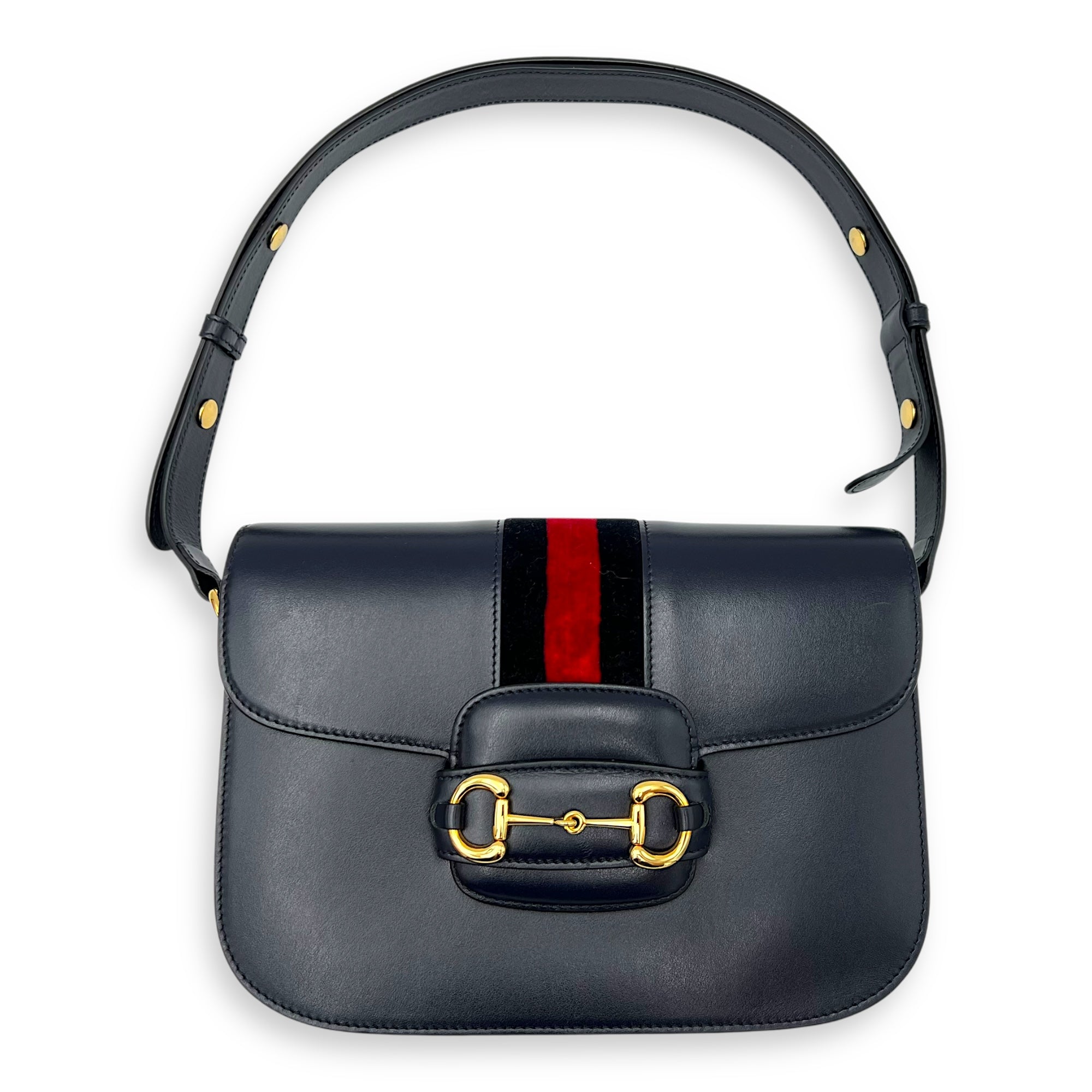 Horsebit 1955 Shoulder Bag Blue in Calfskin, Gold hardware