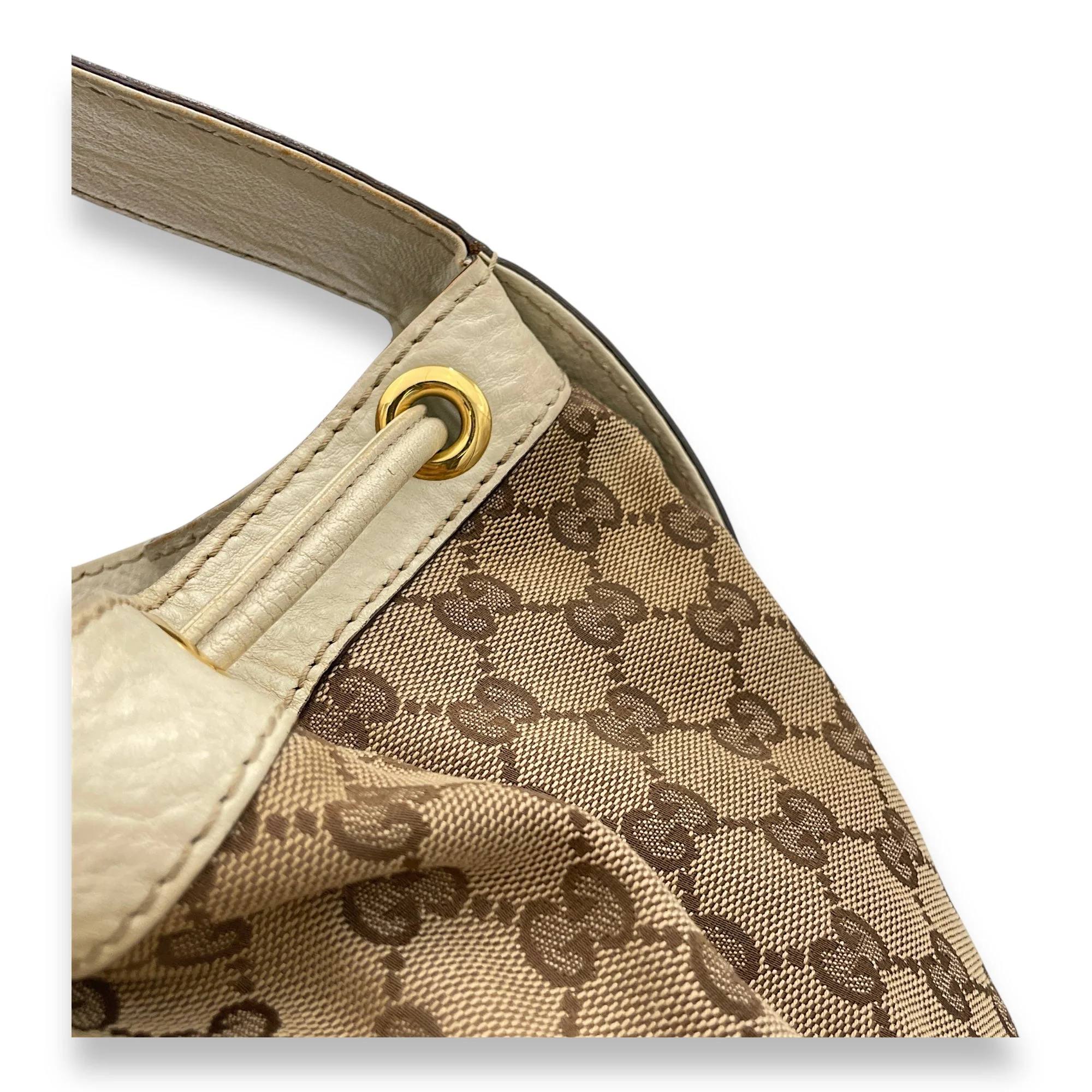 Drawstring Tote bag in Canvas, Gold Hardware