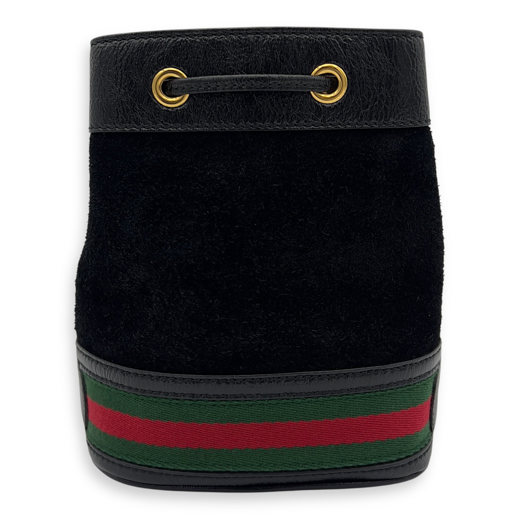 Ophidia Black Bucket Bag in Suede Leather, Gold hardware