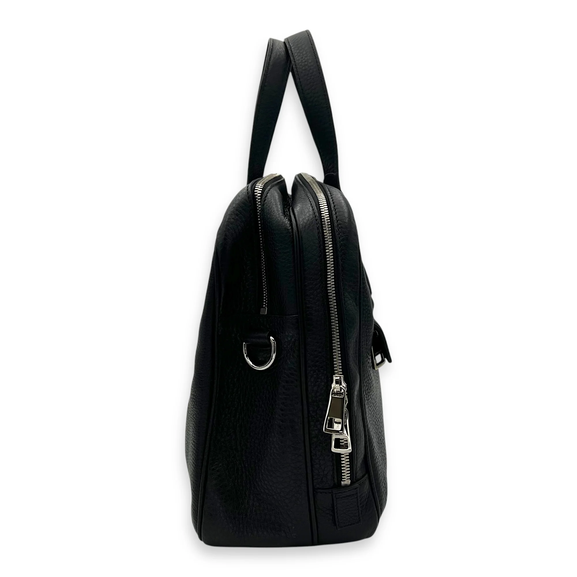 Soho Black Briefcase in Calfskin, Silver hardware