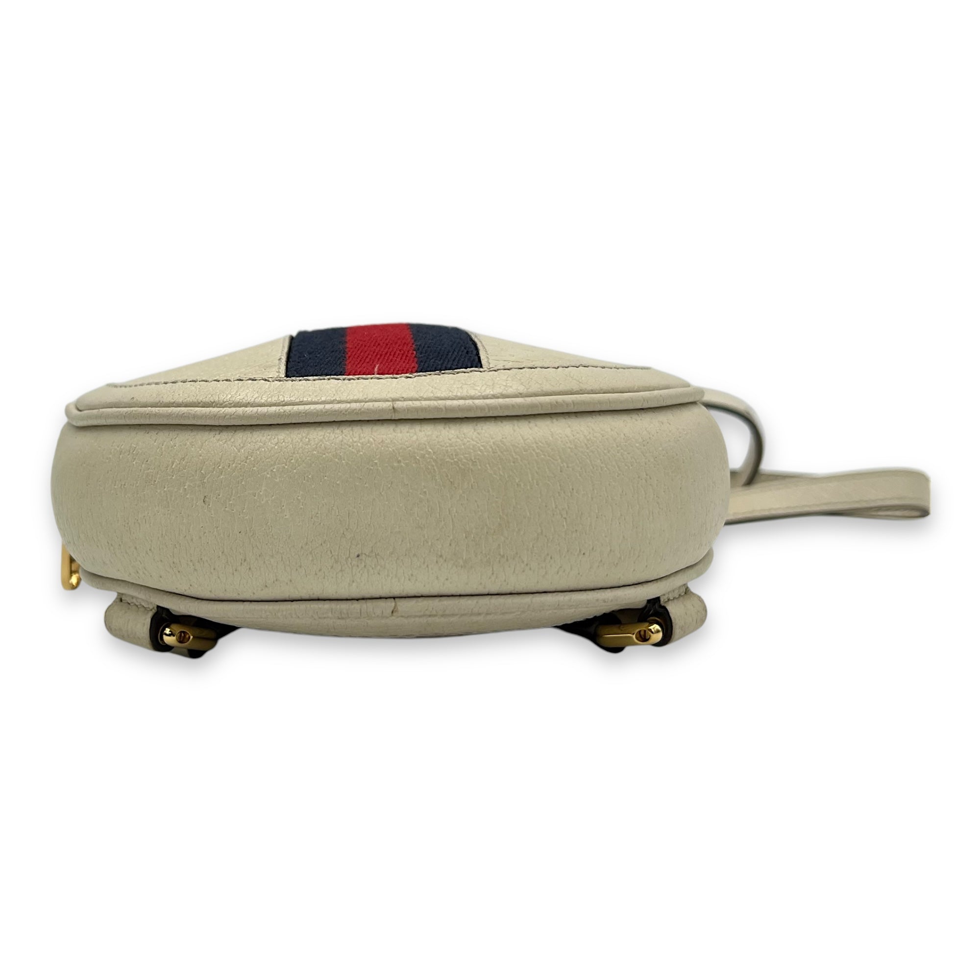 Ophidia Round Crossbody Bag White in Calfskin, Gold hardware