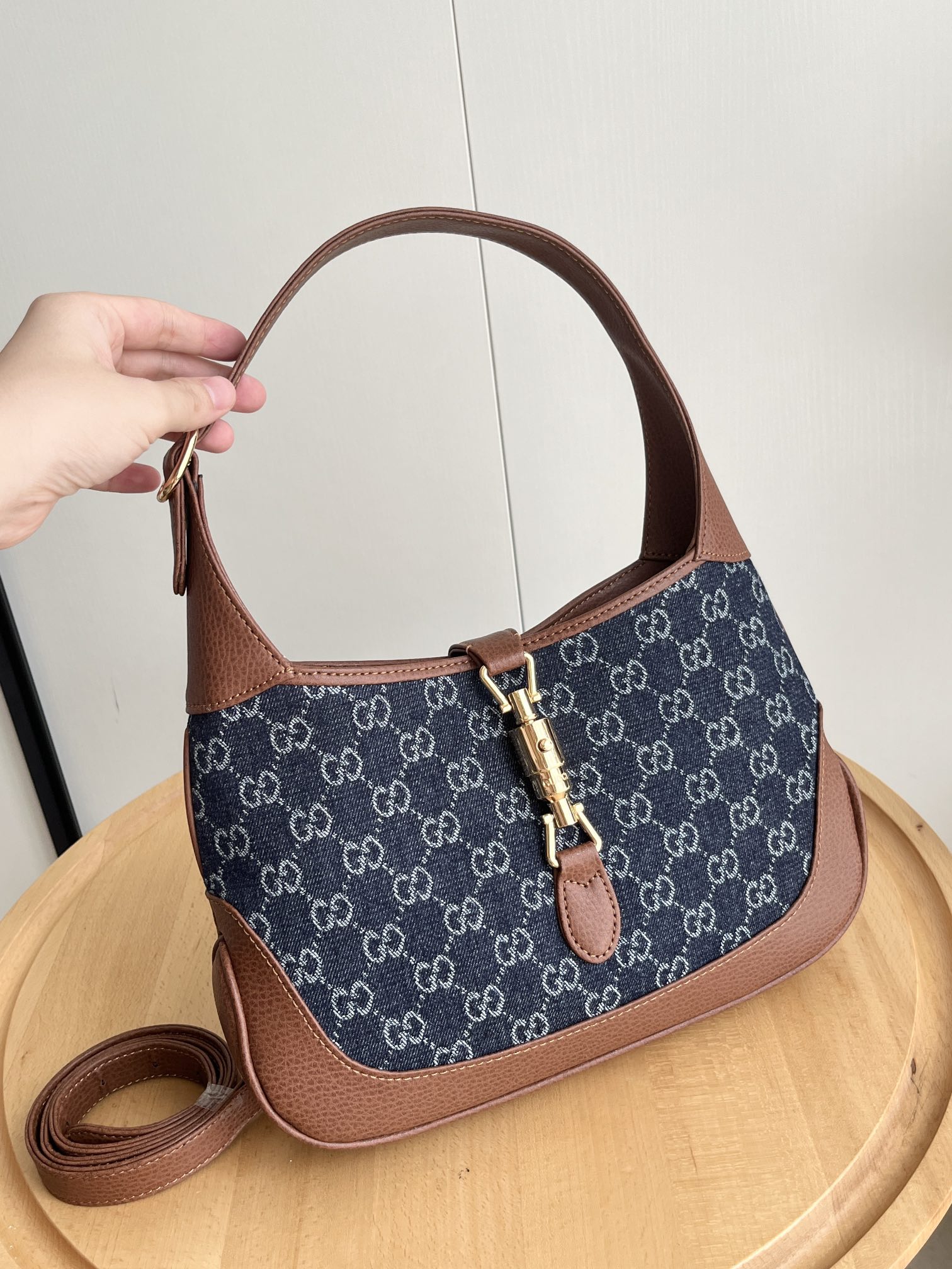Gucci Jackie 1961 Small Shoulder Bag GG Denim Blue/Ivory - Bag