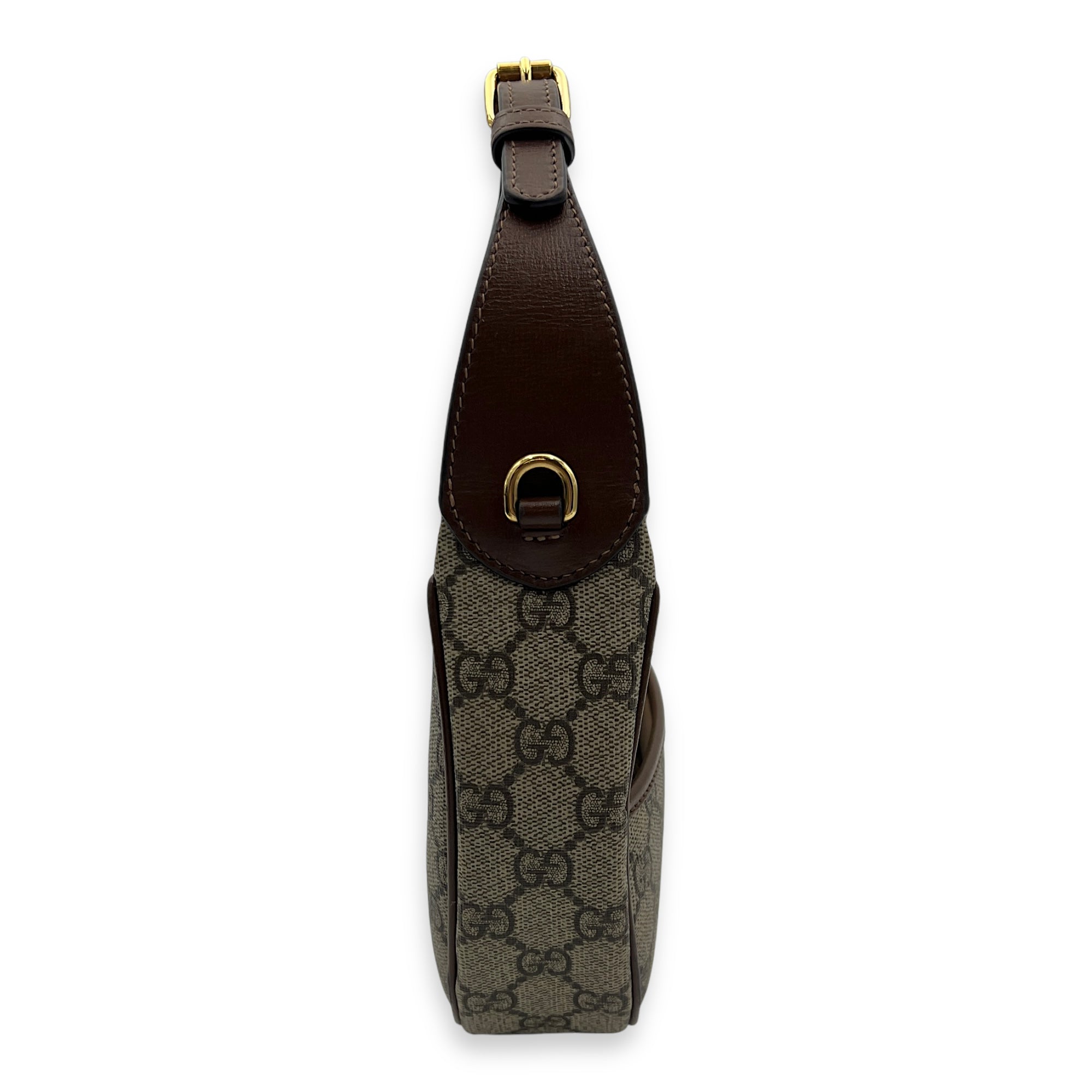 Half Moon Shoulder Bag Brown in Monogram Coated Canvas, Gold hardware