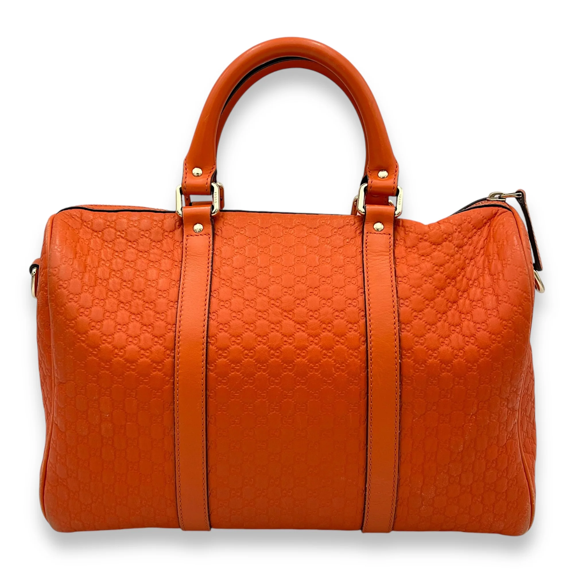 Boston Top Handle Bag Orange in Guccissima Leather, Gold hardware