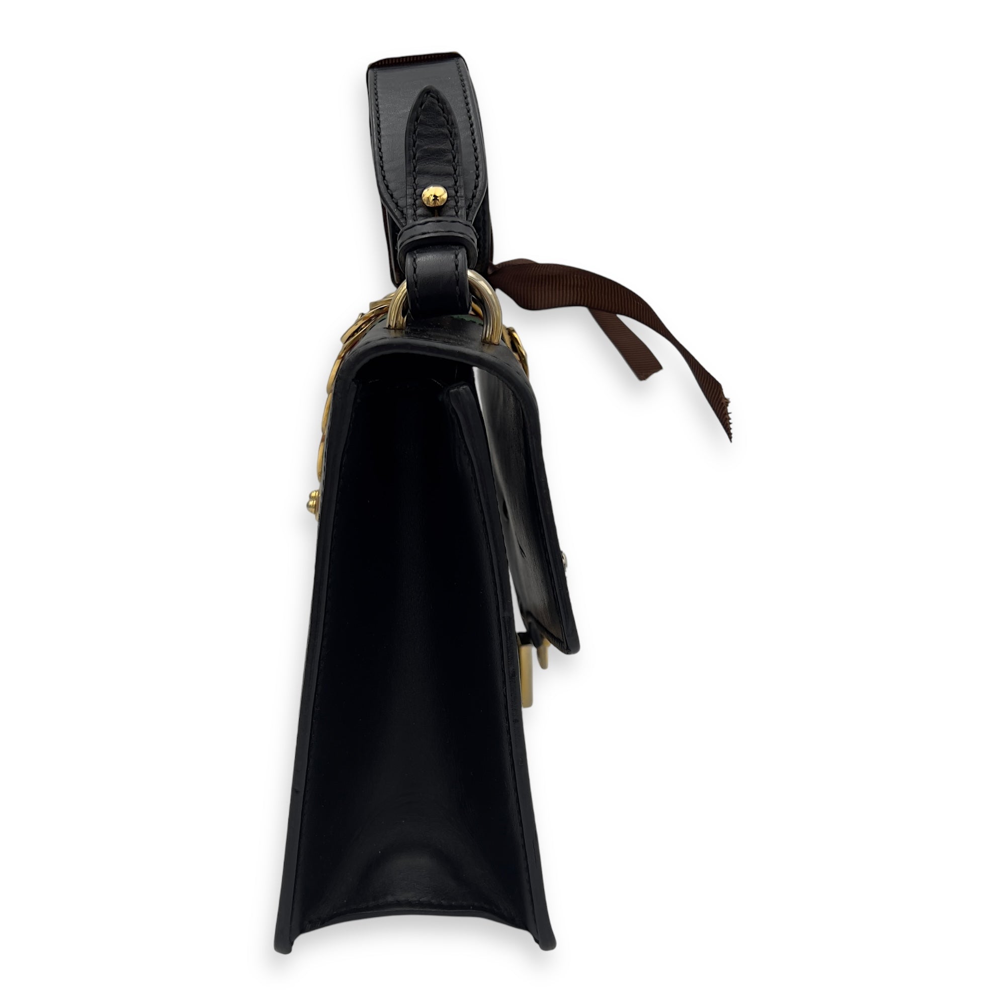 Sylvie Shoulder Bag Black in Calfskin, Gold hardware