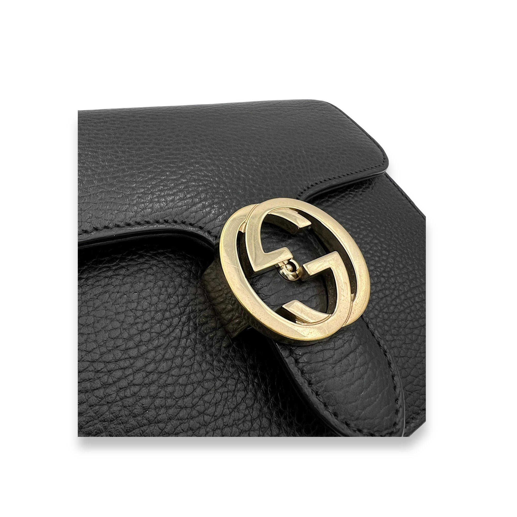 Interlocking G Small Black Crossbody Bag in Calfskin, Light Gold hardware