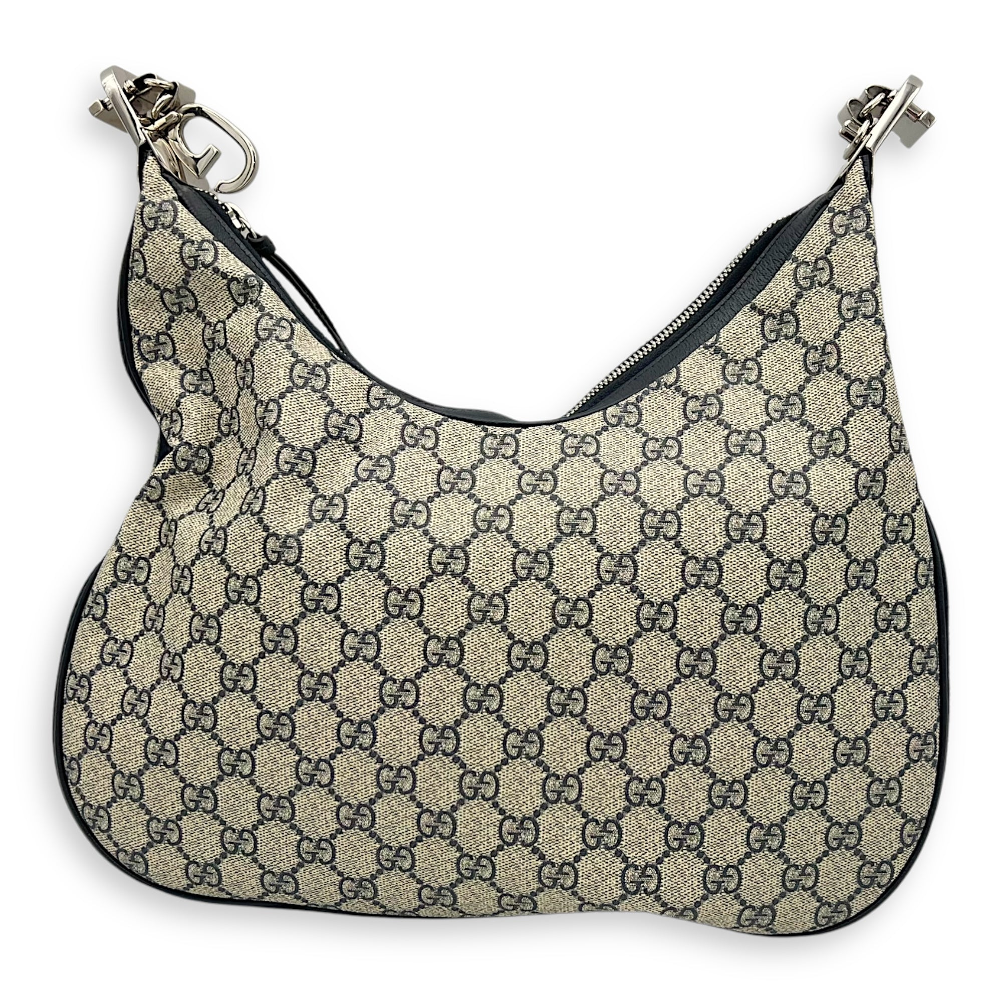 Attache Shoulder Bag Blue in Coated Canvas, Silver hardware
