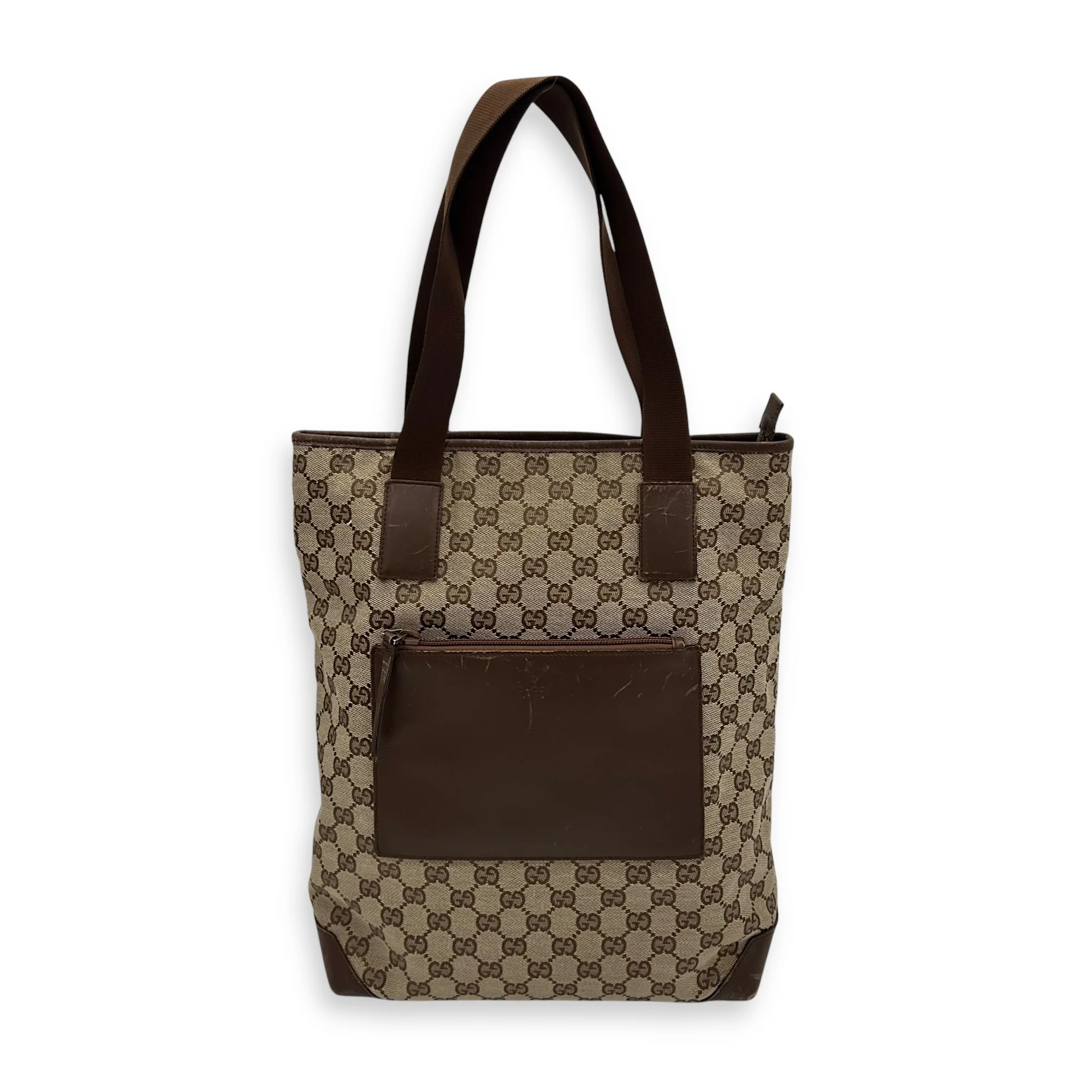 Vintage Tote Bag Brown in Coated Canvas, Silver hardware