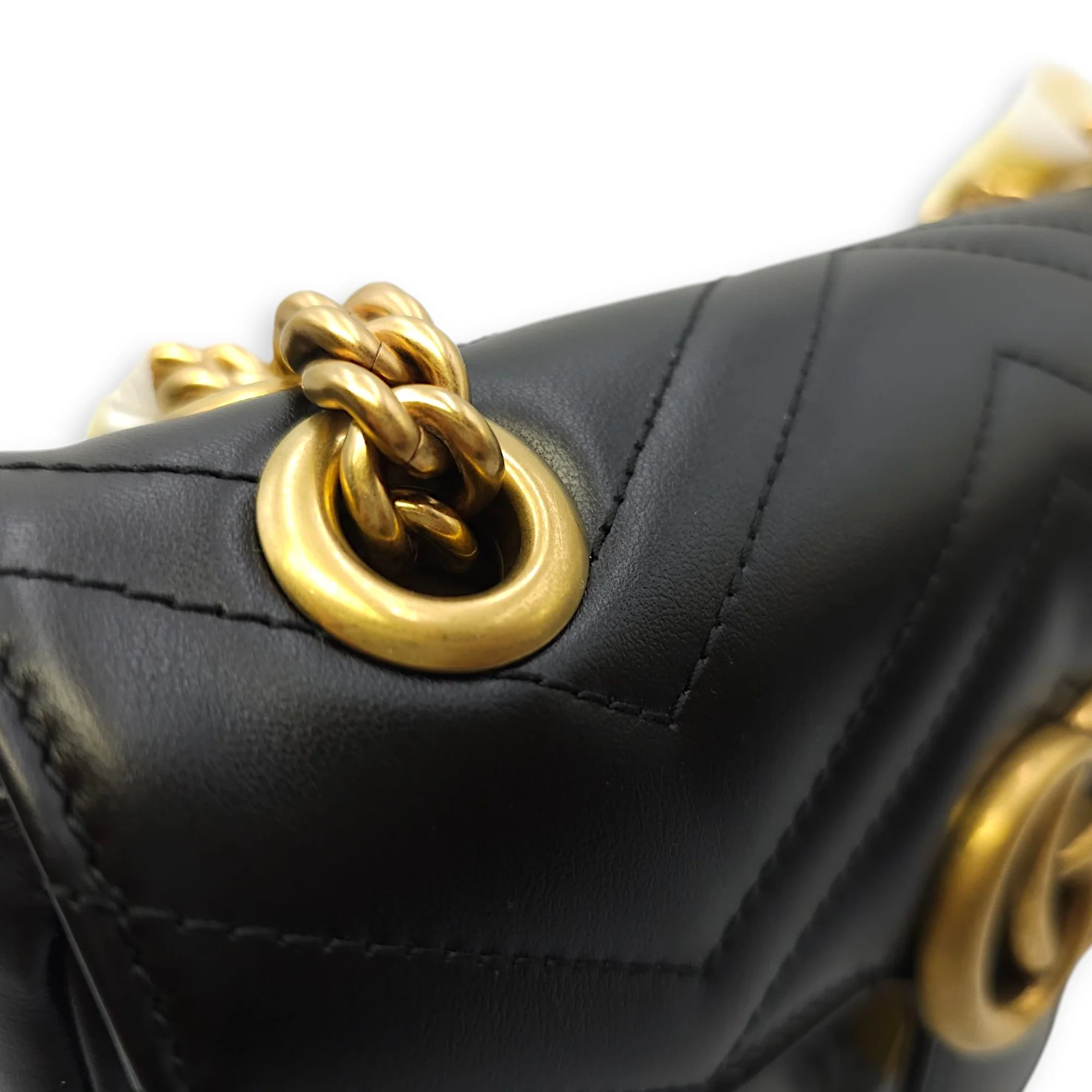 Marmont Flap Small Black Crossbody Bag in Calfskin, Gold hardware