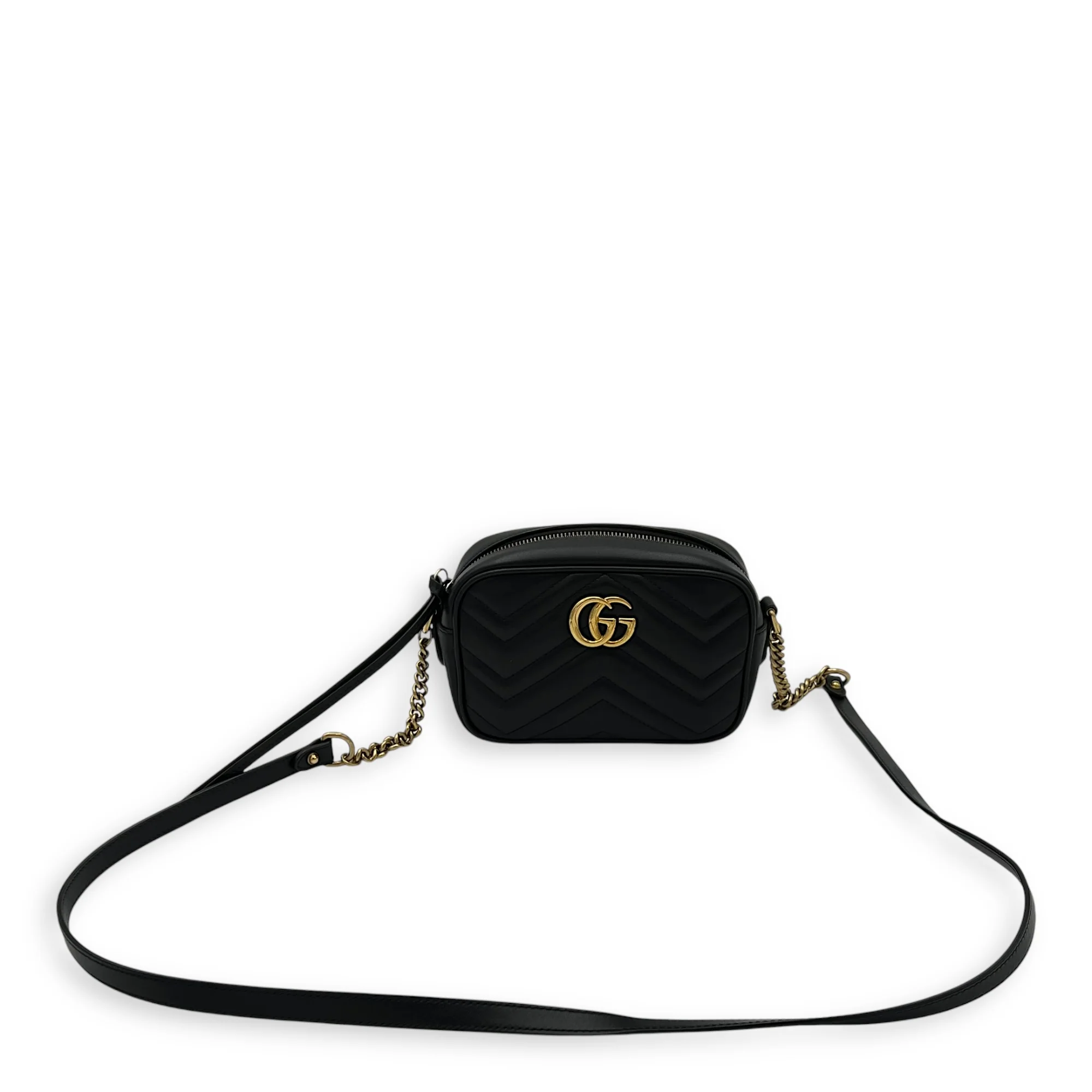 GG Marmont mini Black Crossbody Bag in Calfskin, Gold hardware