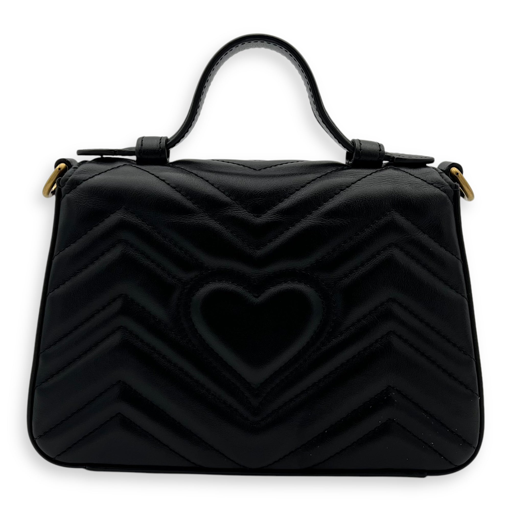 GG Marmont Mini Black Top Handle Bag in Calfskin, Gold hardware