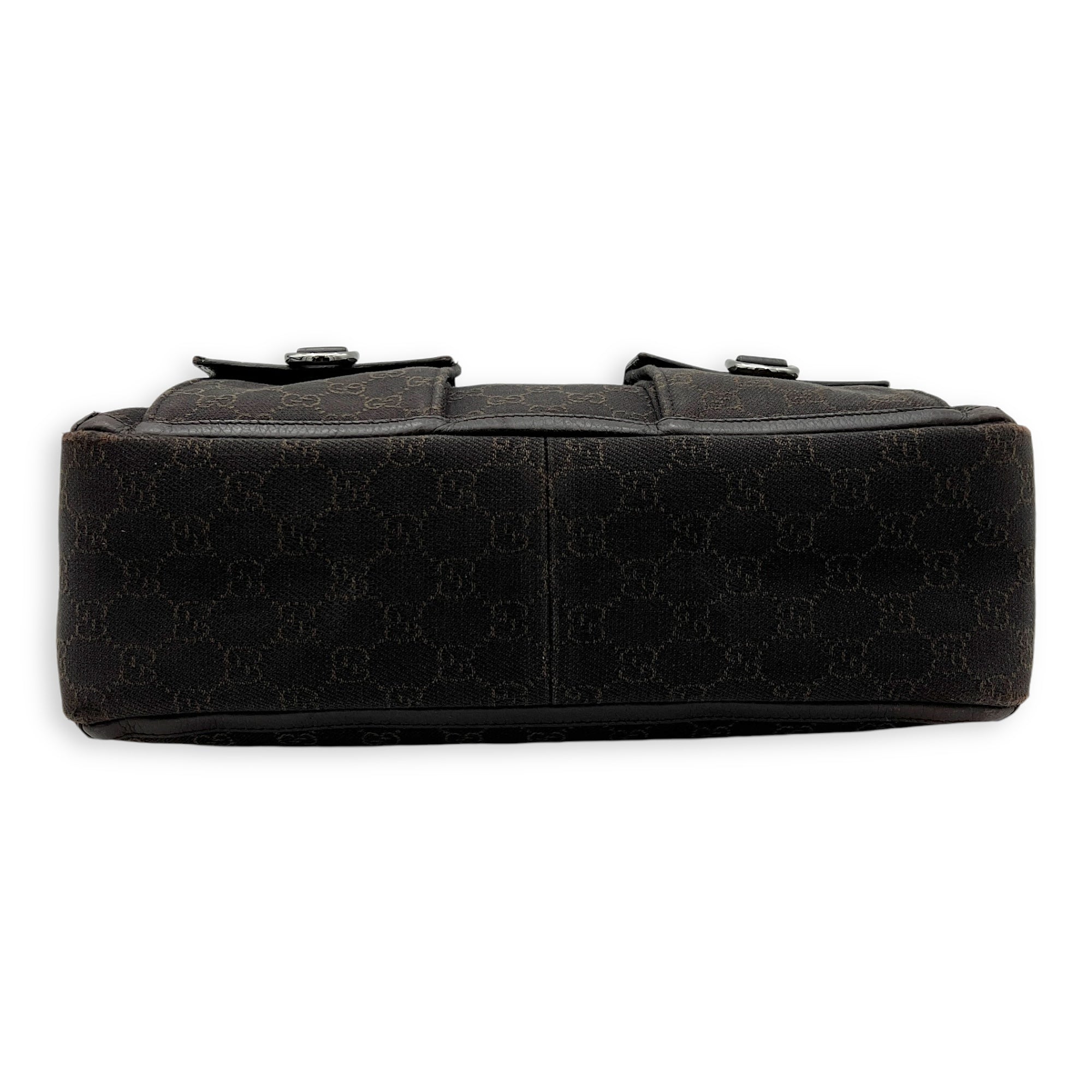 GG Abbey Pocket Black Tote Bag in Canvas, Silver hardware