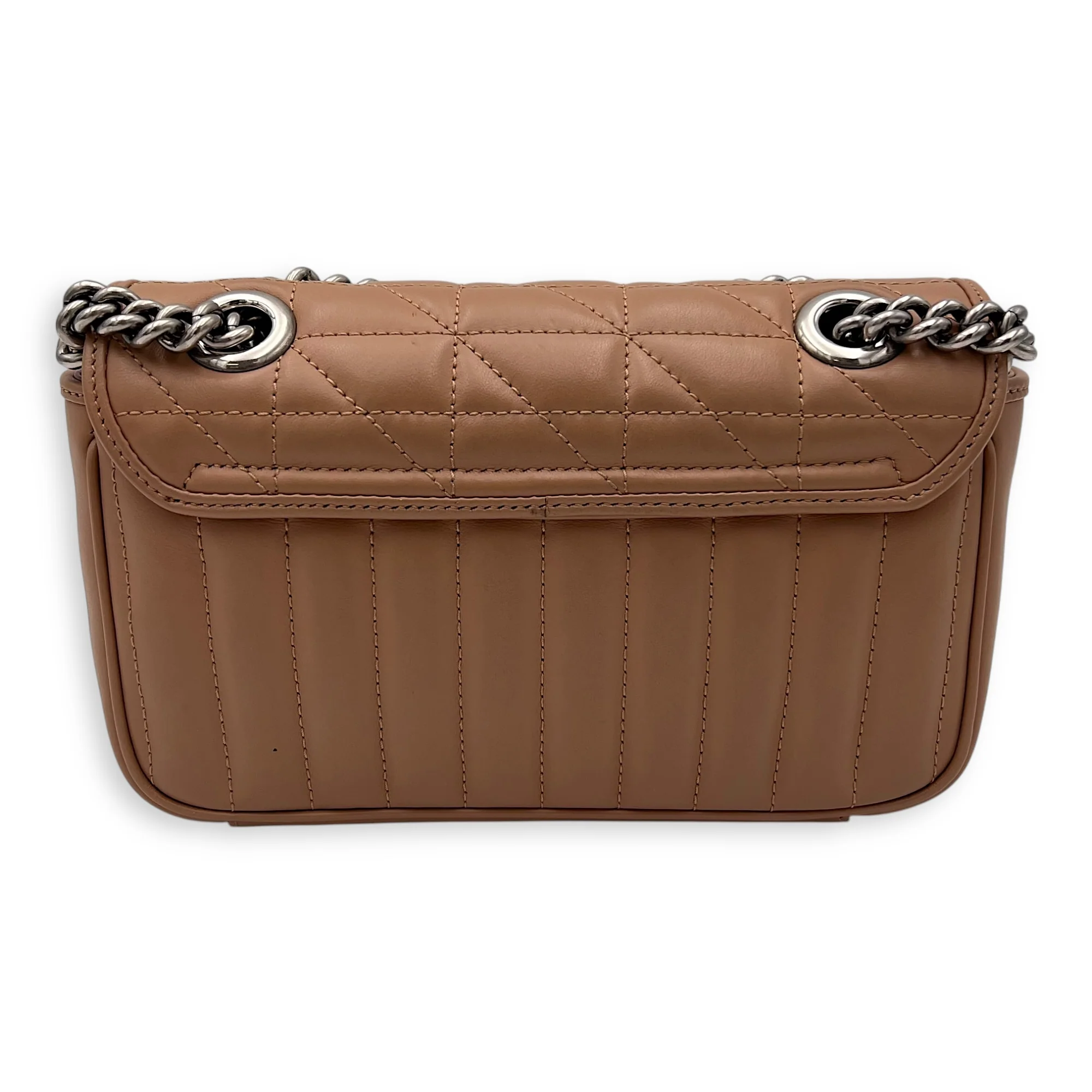 GG Marmont Mini Beige Crossbody Bag in Calfskin, Silver hardware