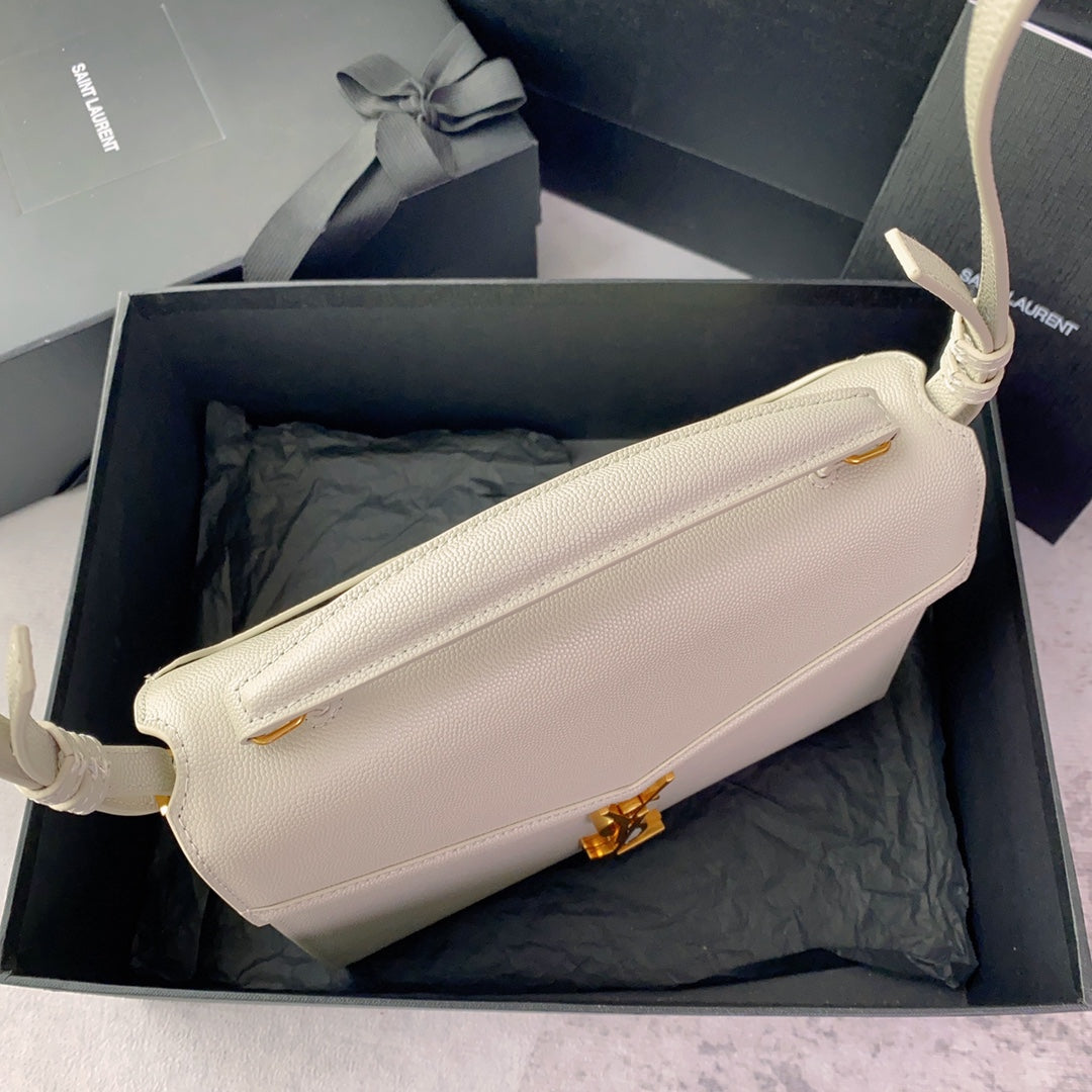 YSL Cassandra Medium Top Handle Bag in Grain Poudre Embossed Leather