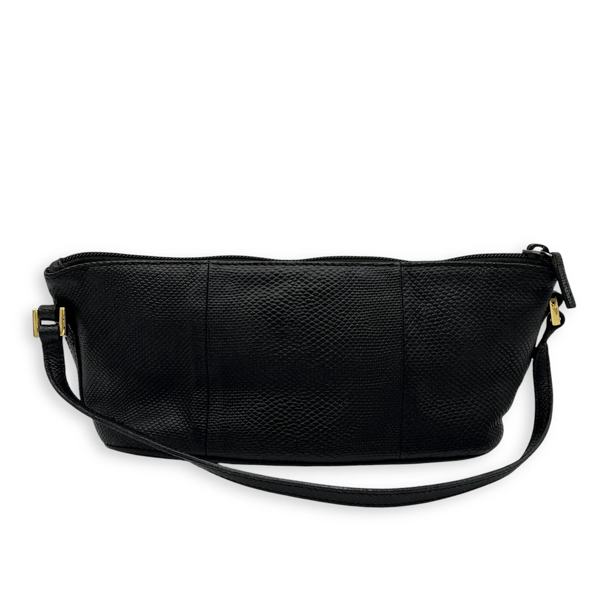 Pochette Boat Top Handle Bag Black in Snakeskin, Silver hardware
