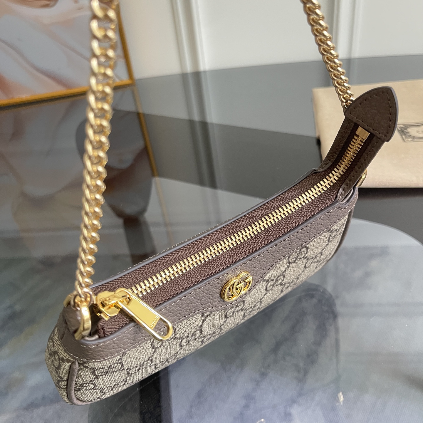 [TOP]Gucci Ophidia Collection Small Handbag - Beige And Dark Brown Bag