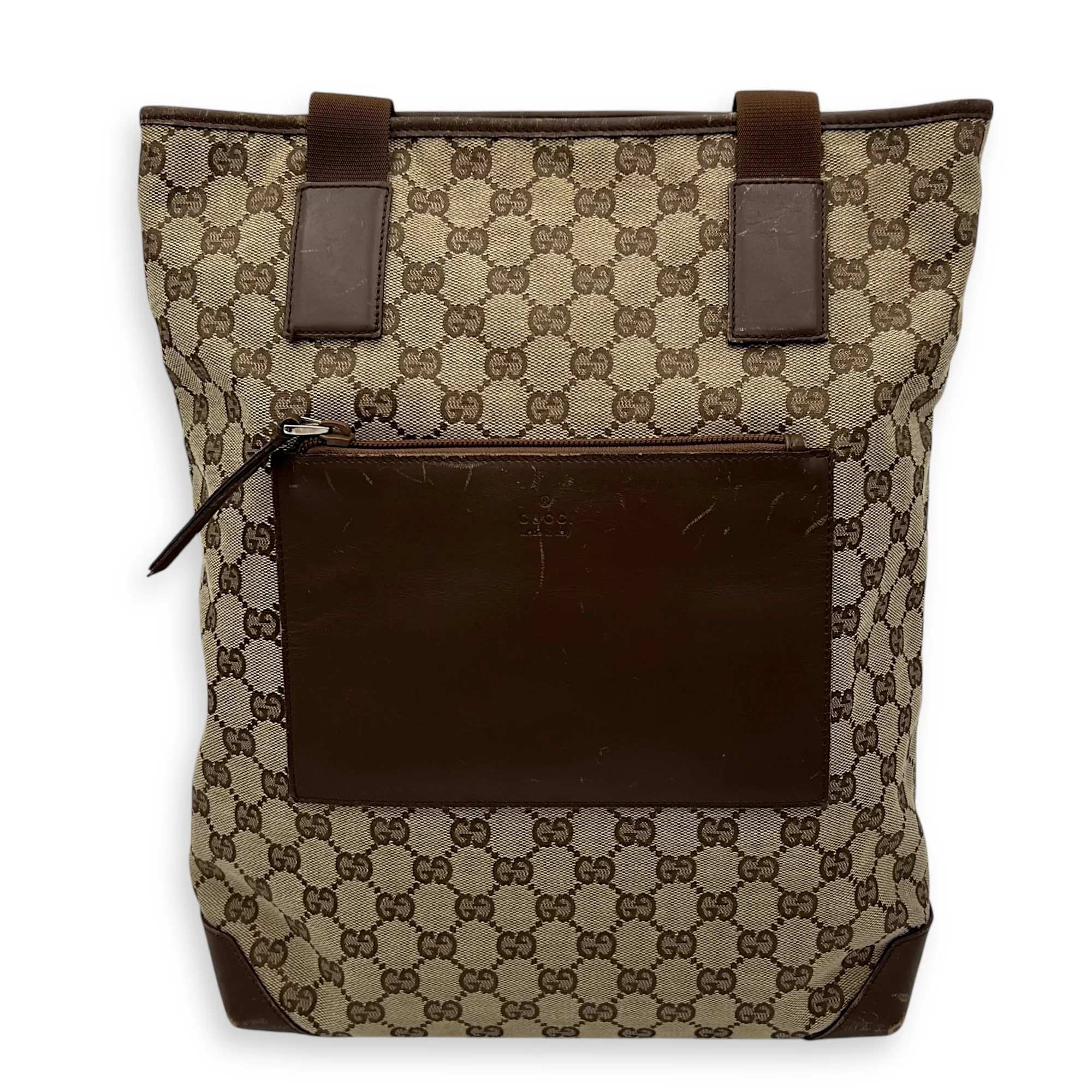 Vintage Tote Bag Brown in Coated Canvas, Silver hardware