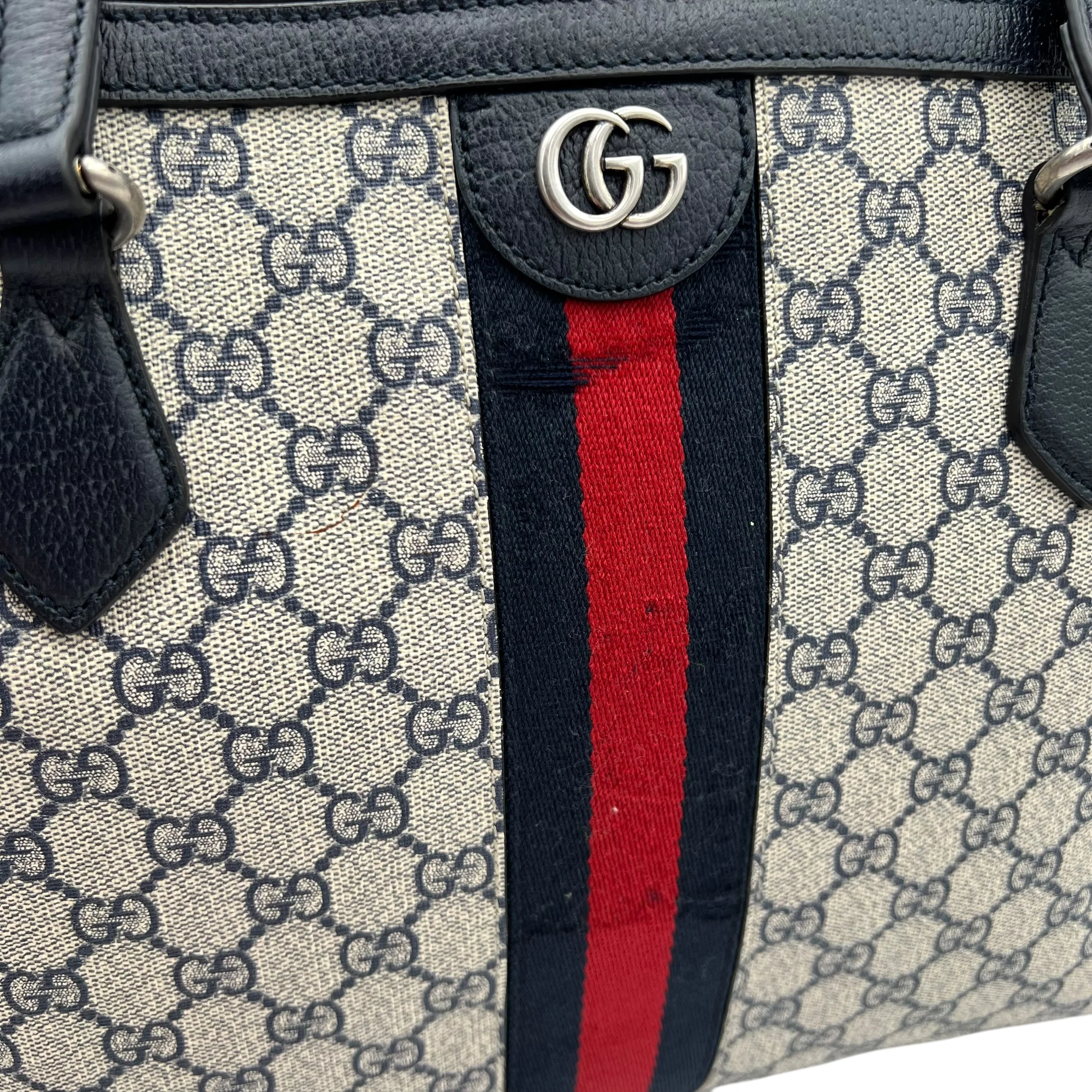 Ophidia Tote Bag Blue in Coated Canvas, Silver hardware