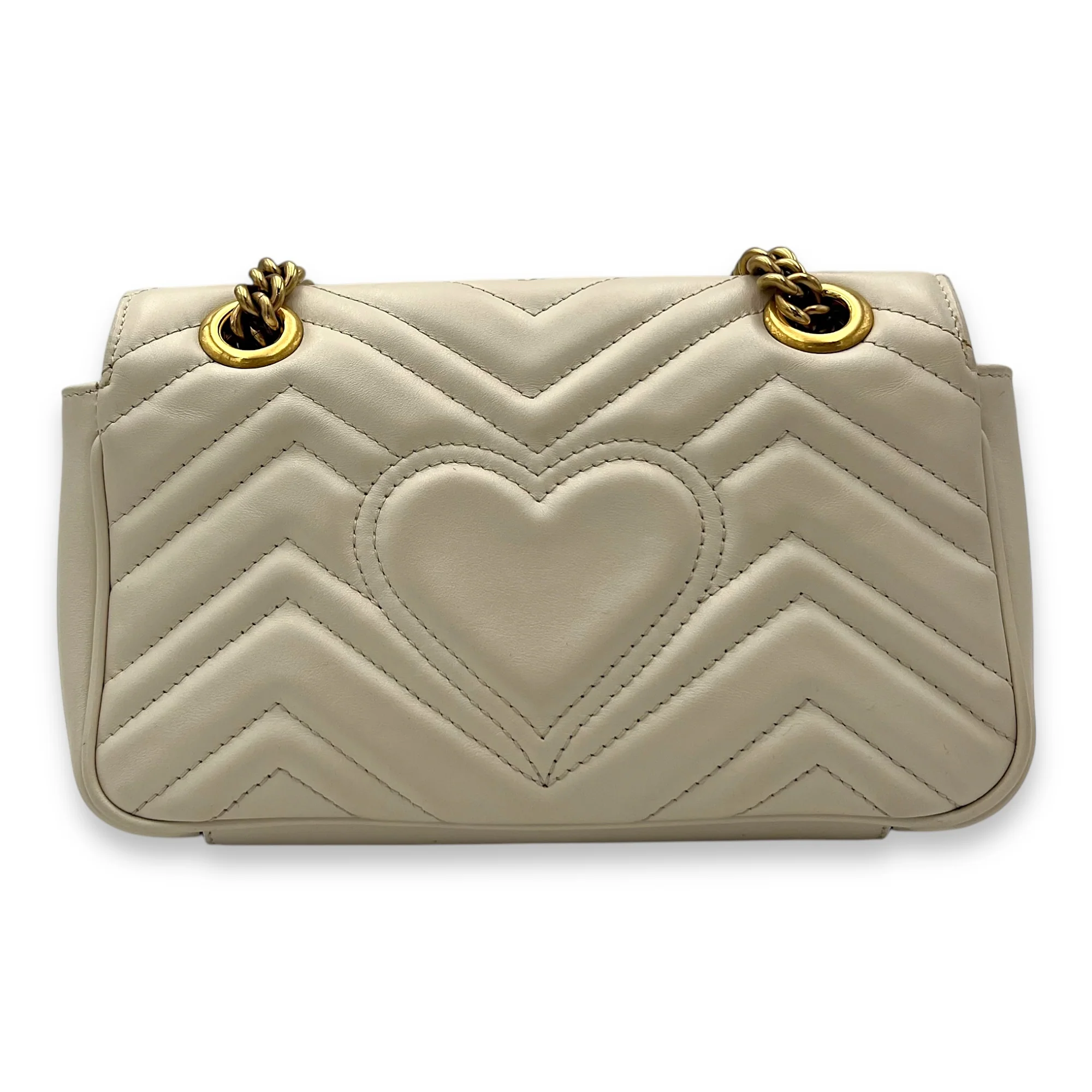 GG Marmont Shoulder Bag Mini White in Calfskin , Brushed Gold Hardware