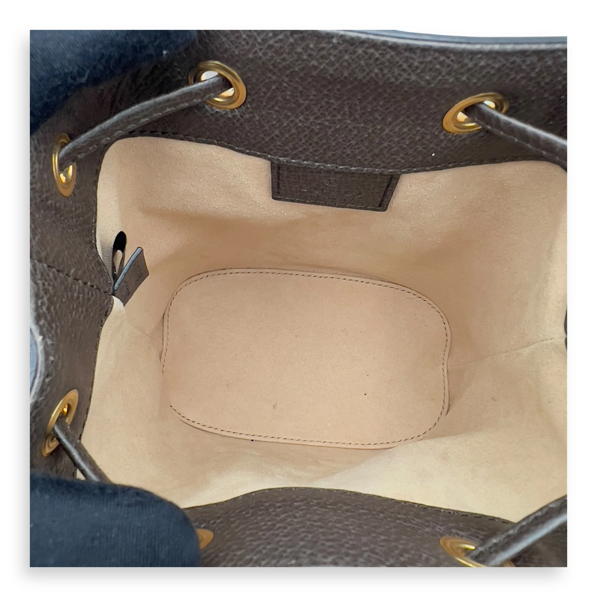 Ophidia Bucket Bag Brown in Coated Canvas, Gold hardware