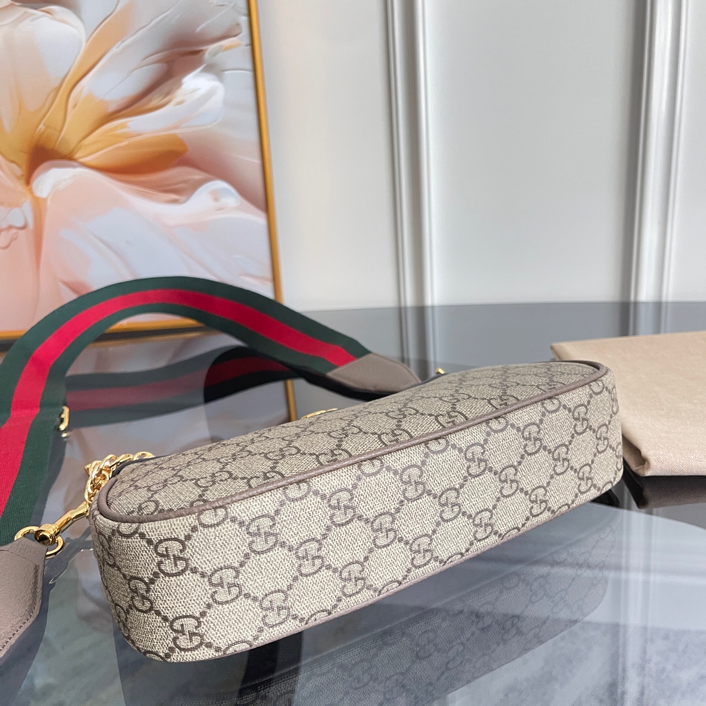 [TOP]Gucci Ophidia Collection Small Handbag - Beige And Dark Brown Bag