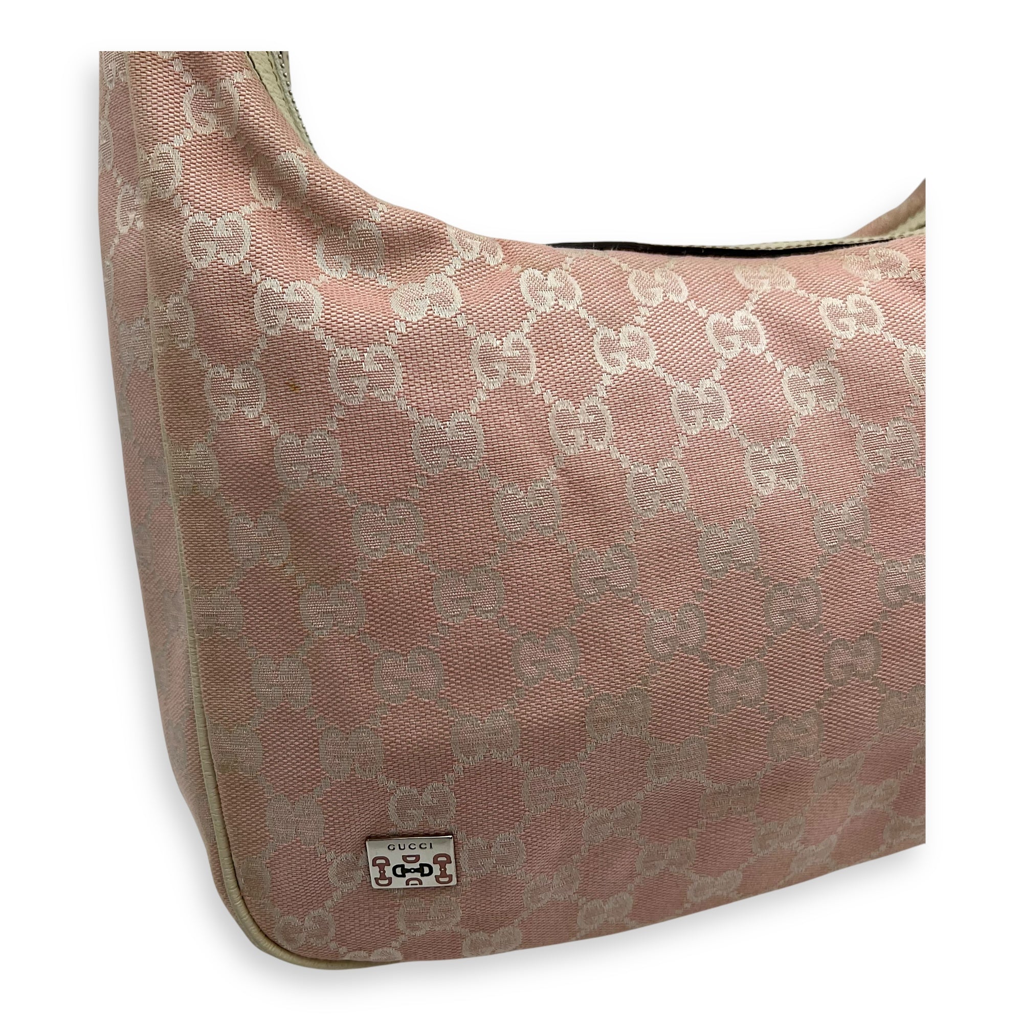 GG Shoulder Bag Pink in Canvas, Silver hardware