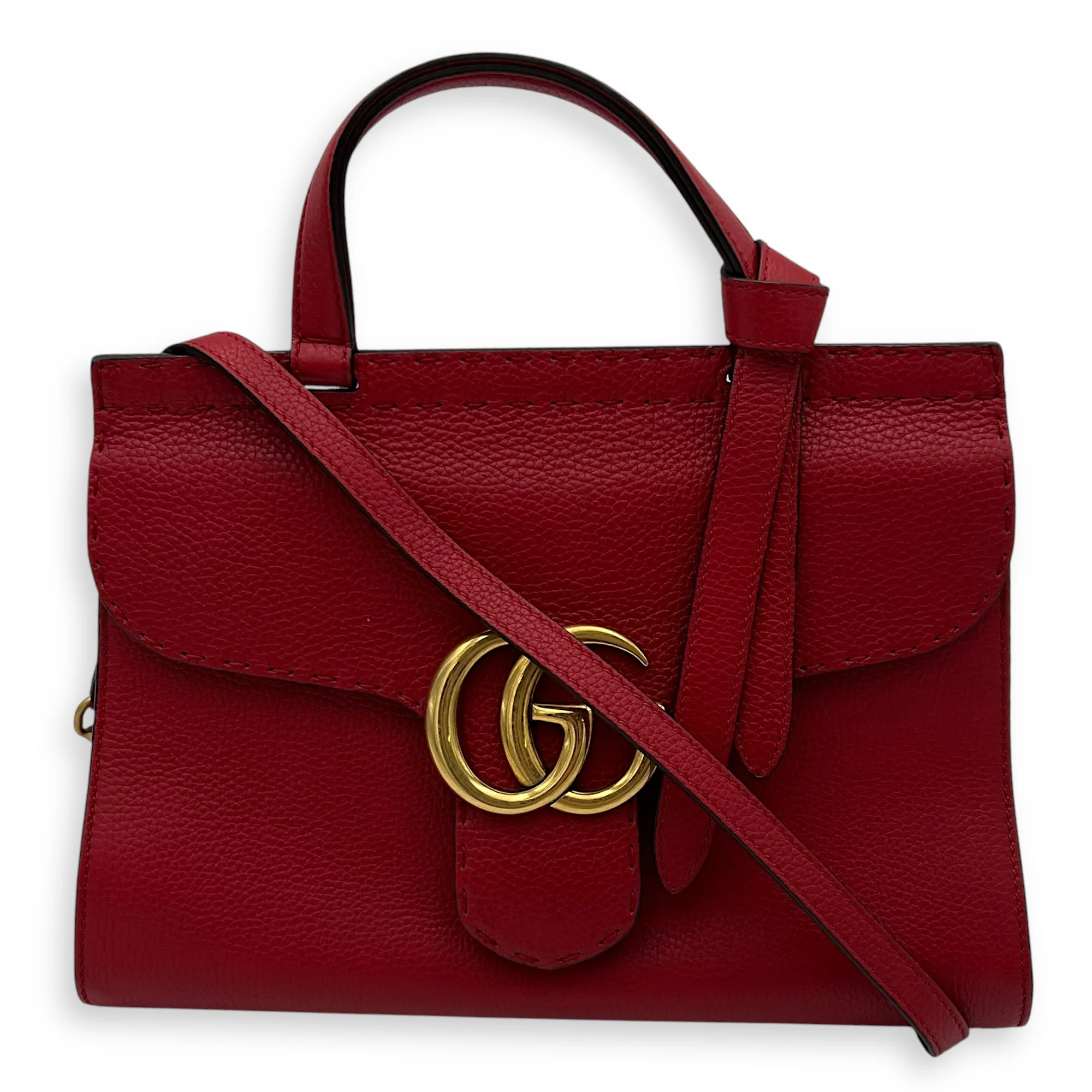 GG Marmont Top Handle Bag Red in Calfskin, Gold hardware